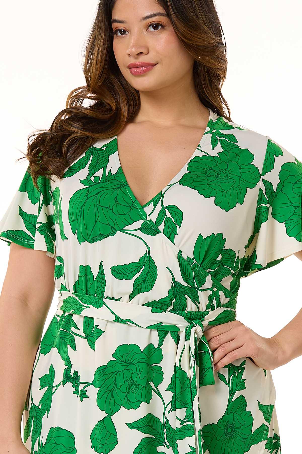 slim fit dress slacks Baltic Born Womens Kearny Ruffle Maxi Dress | Dark Green Floral main image 1