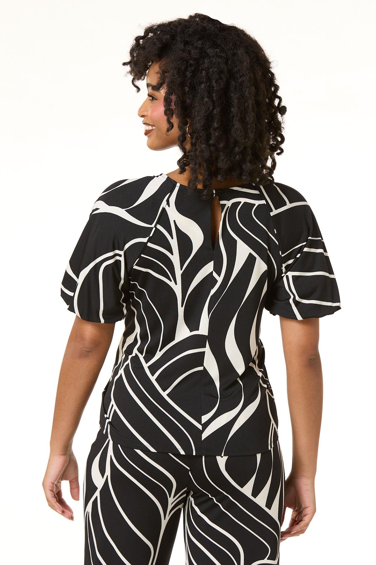 Cato Fashions | Cato Black White Bubble Sleeve Top