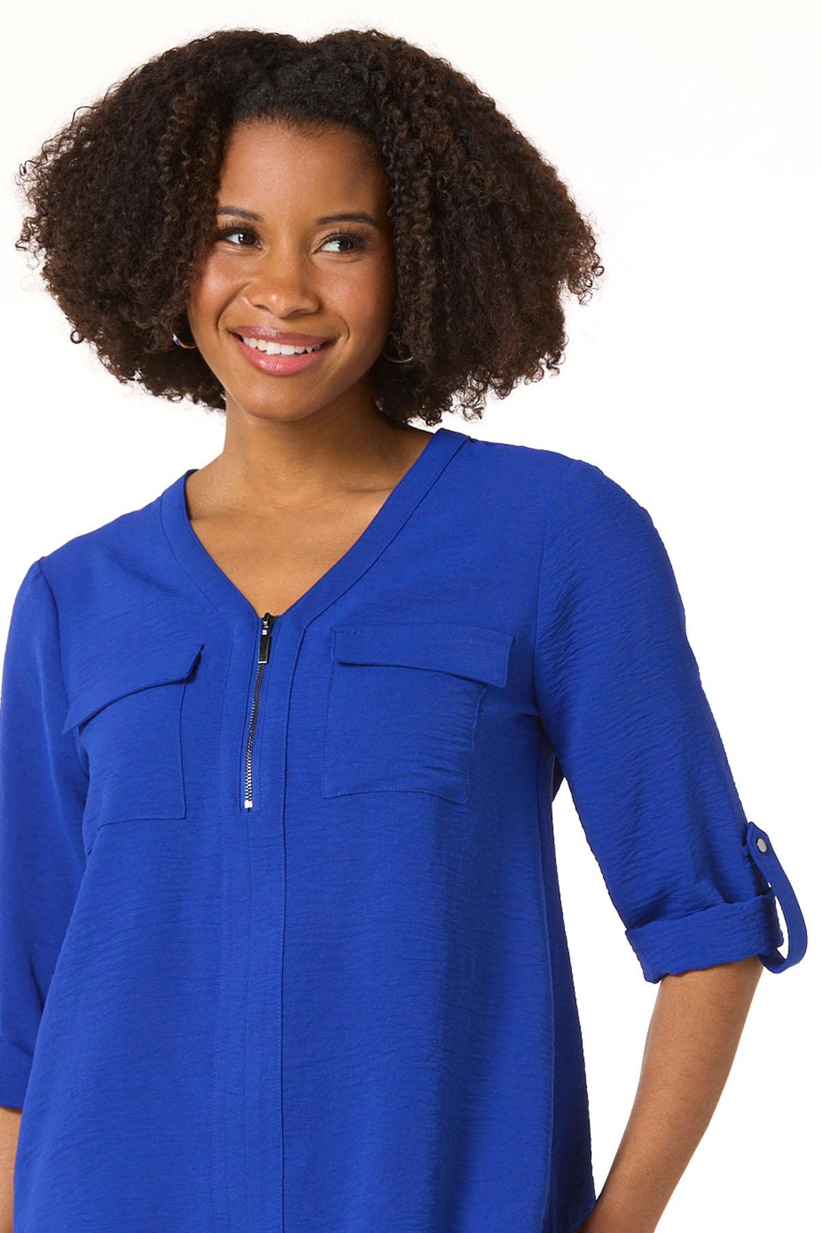 Cato Fashions | Cato Solid Airflow Zip Front Top