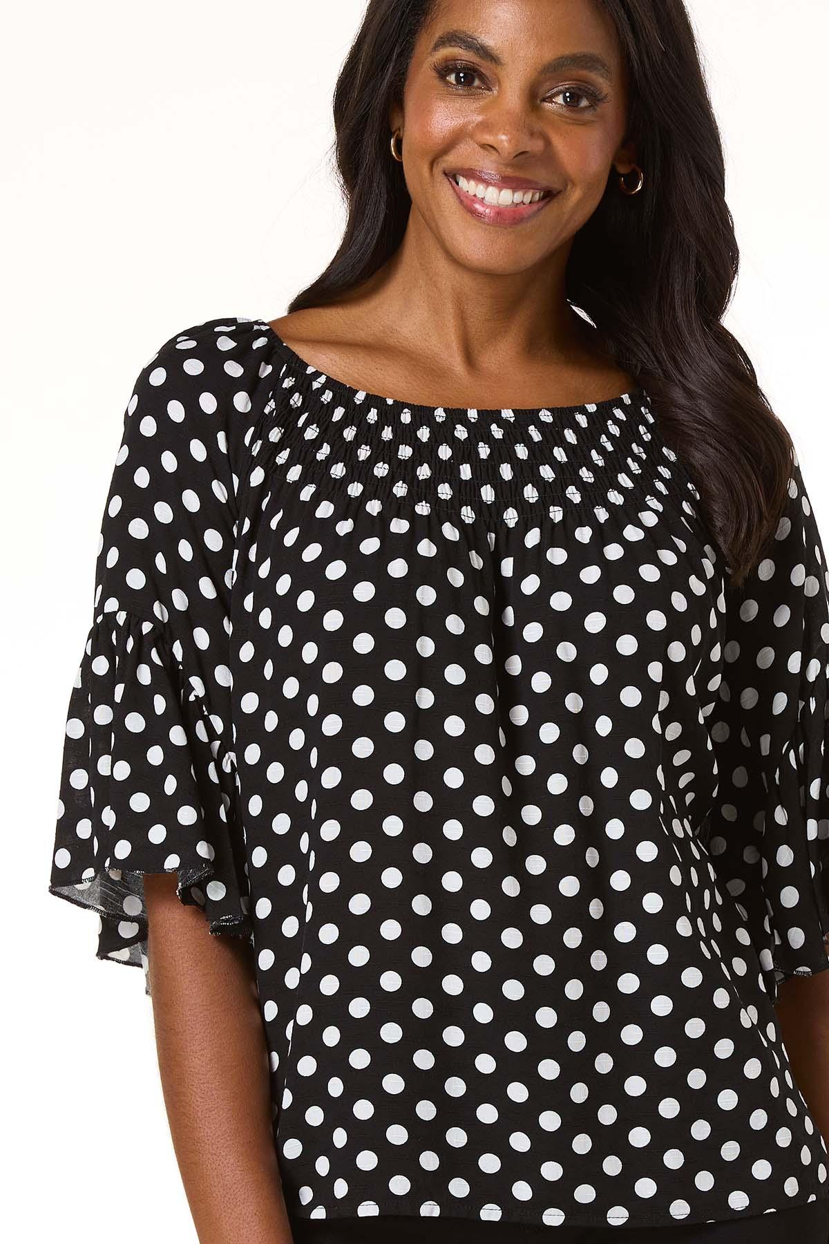 Cato Fashions | Cato Ruffled Polka Dot Poet Top