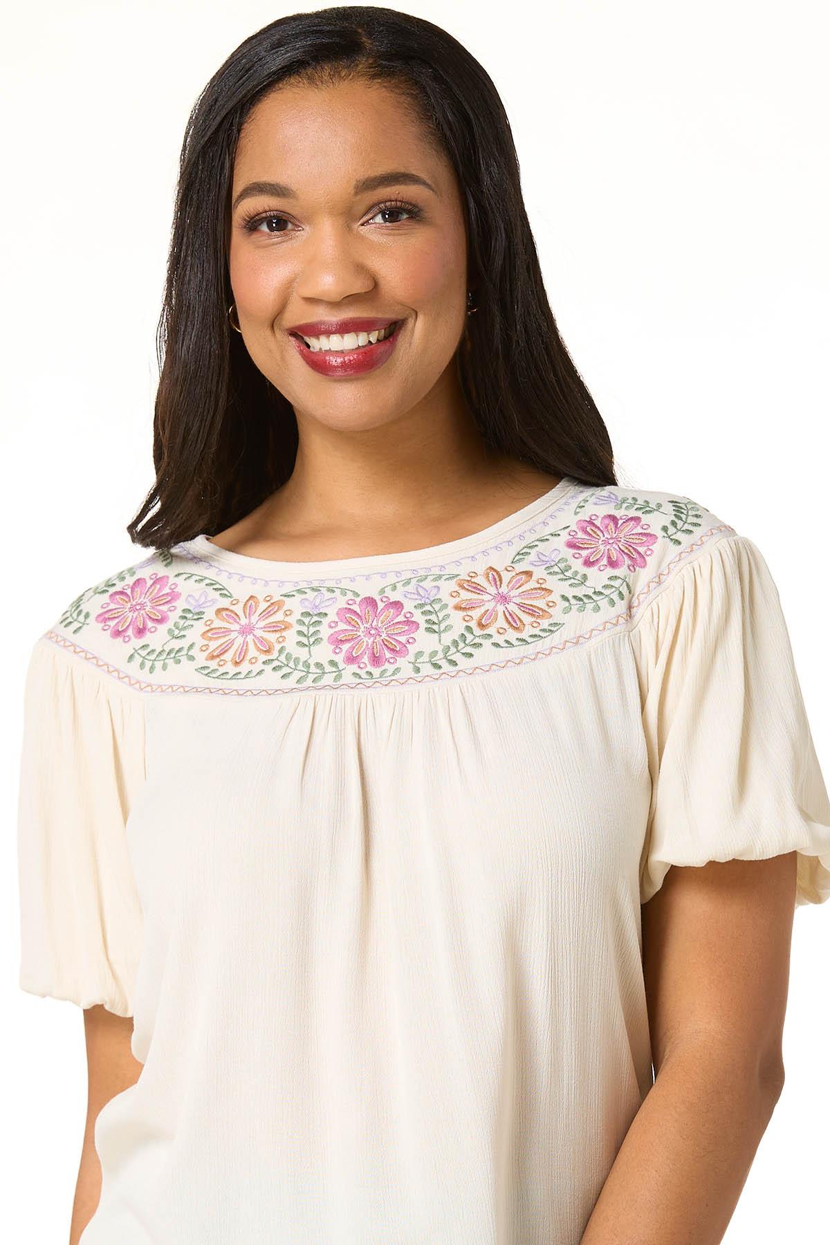 トップス 335 Cato Fashions | Cato Embroidered Puff Sleeve Top