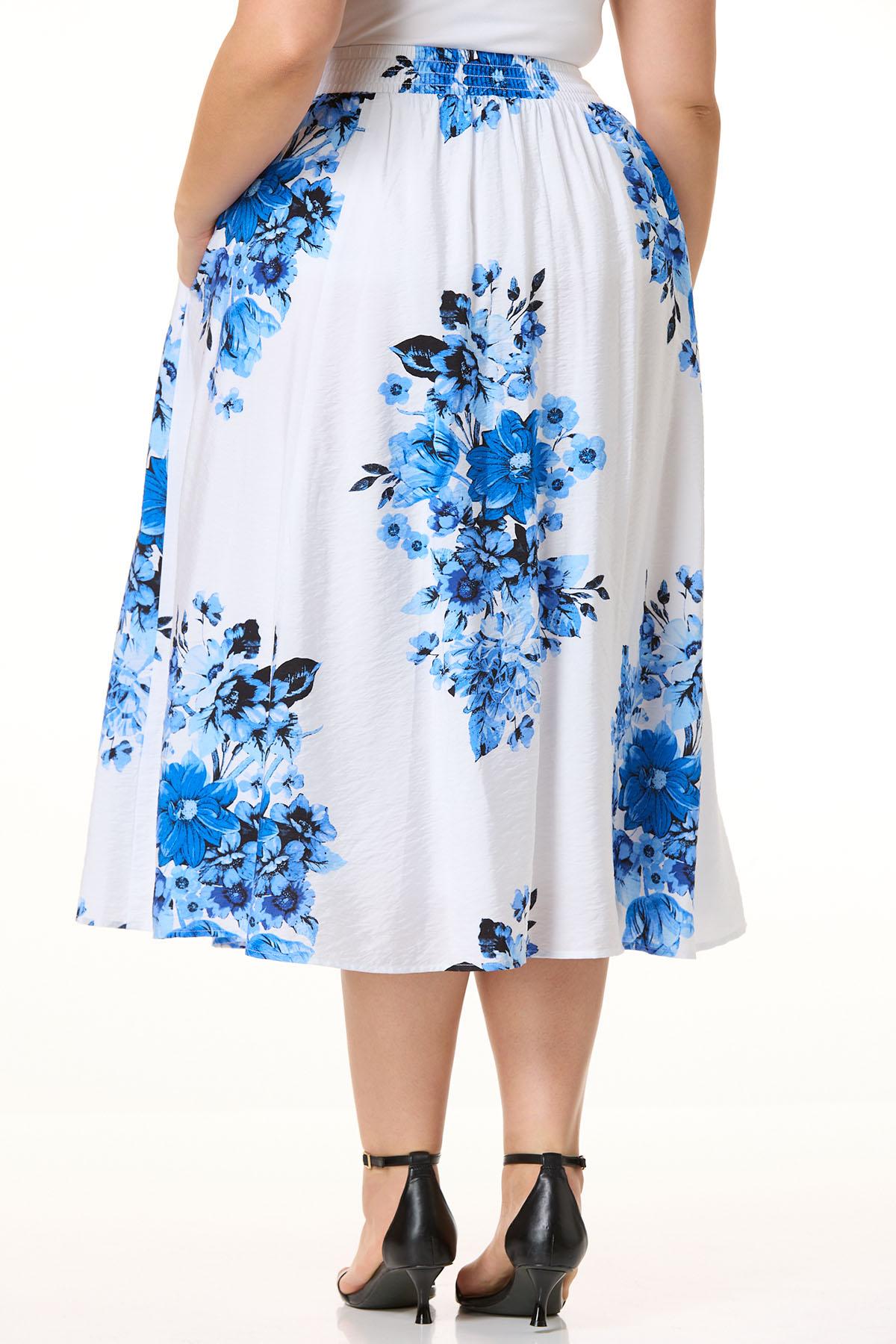 Maxi jupe bleue Betty Barclay vintage/jupe midi à imprimé floral bleu marine et blanc des années 90 - France