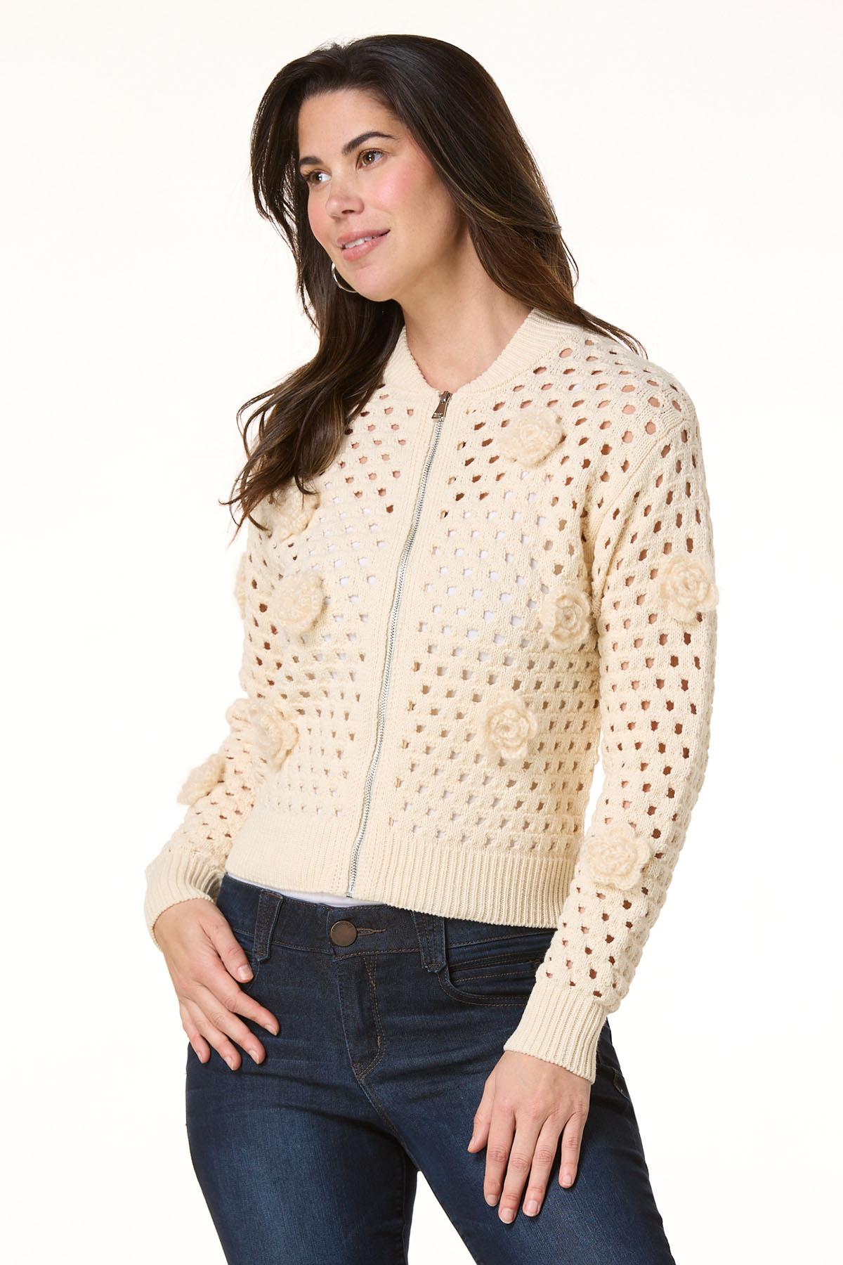 Cato Fashions | Cato 3d Floral Zip Front Sweater