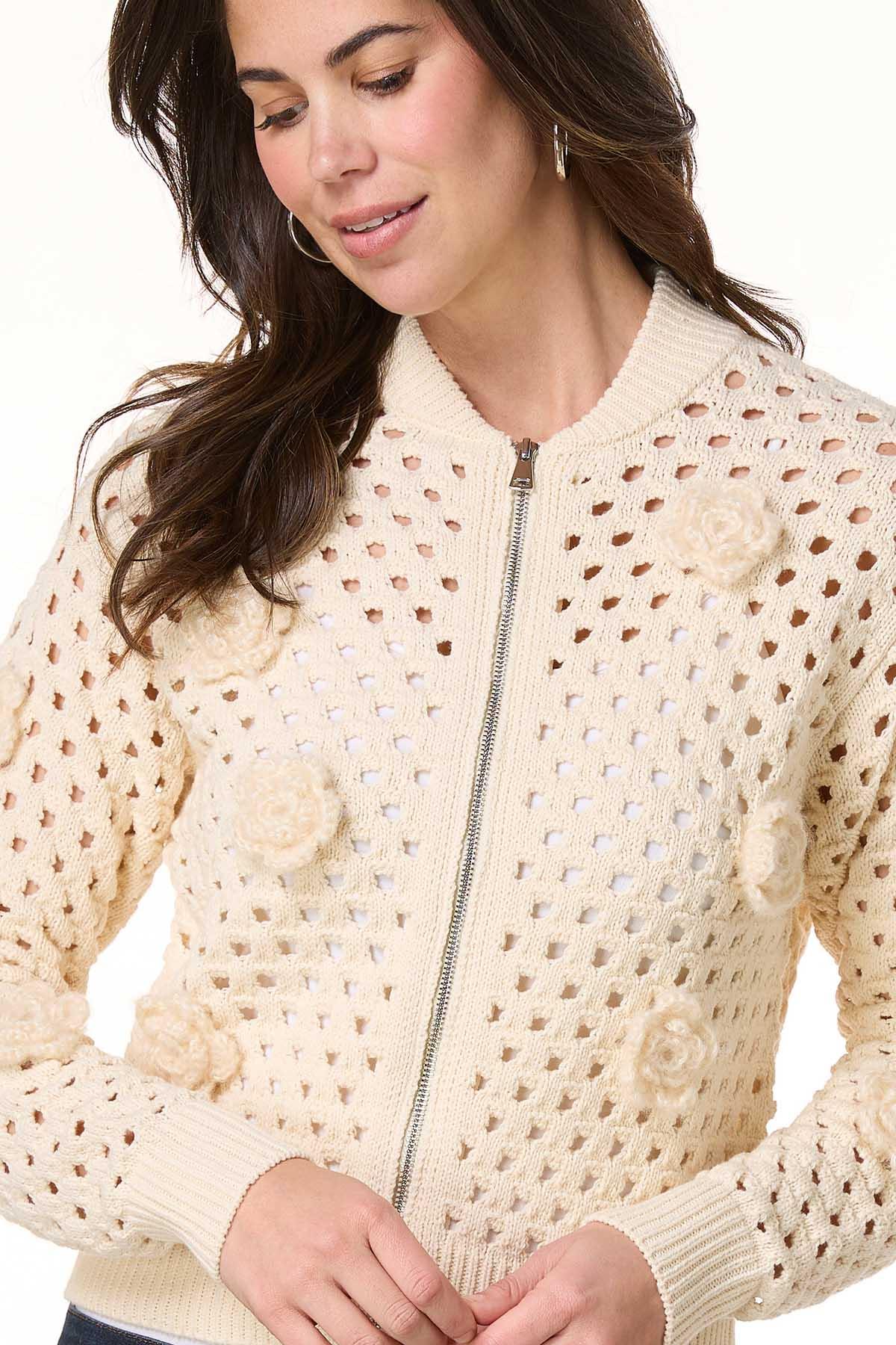 Cato Fashions | Cato 3d Floral Zip Front Sweater