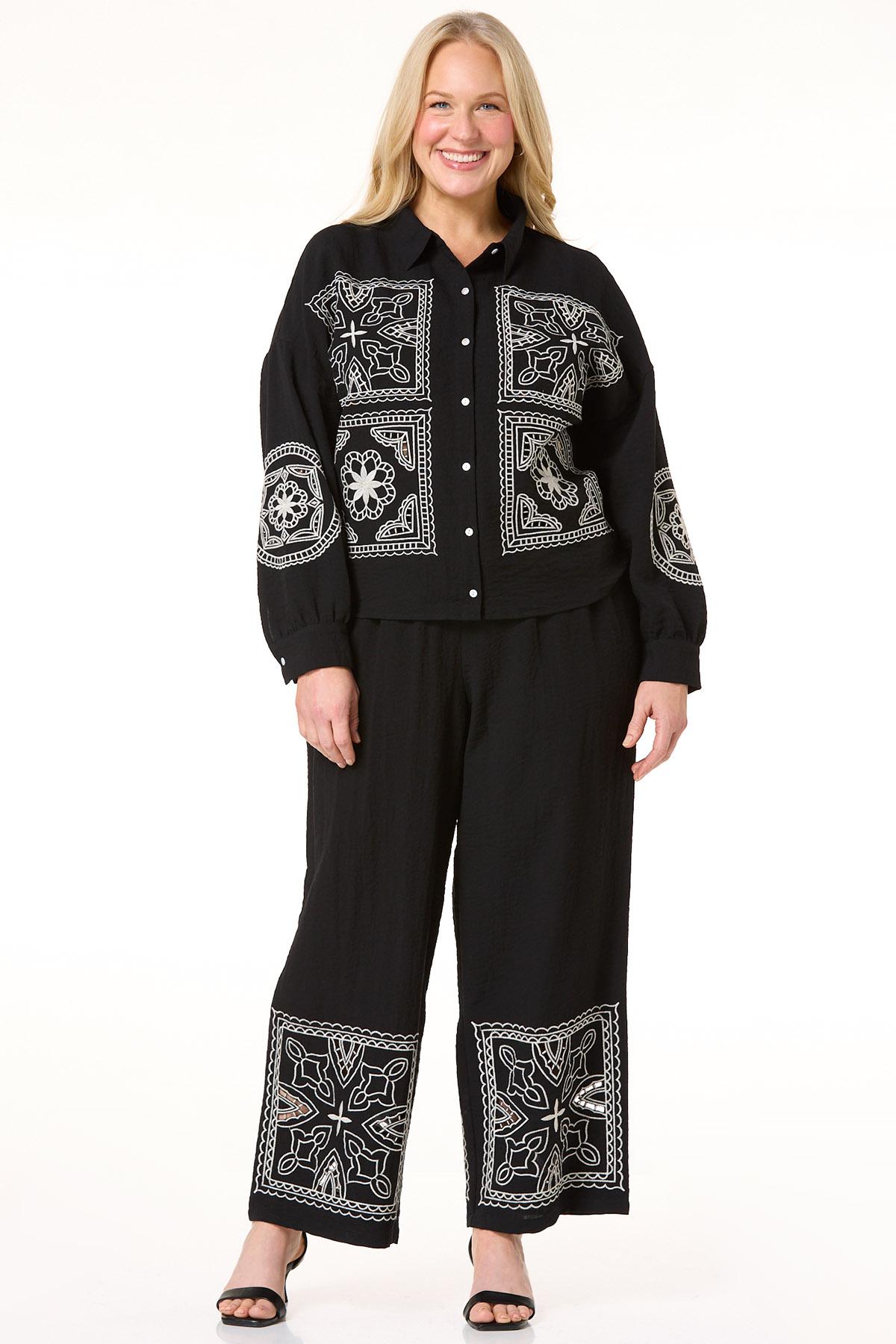 Cato Fashions | Cato Plus Size Black White Patchwork Embroidered Pants