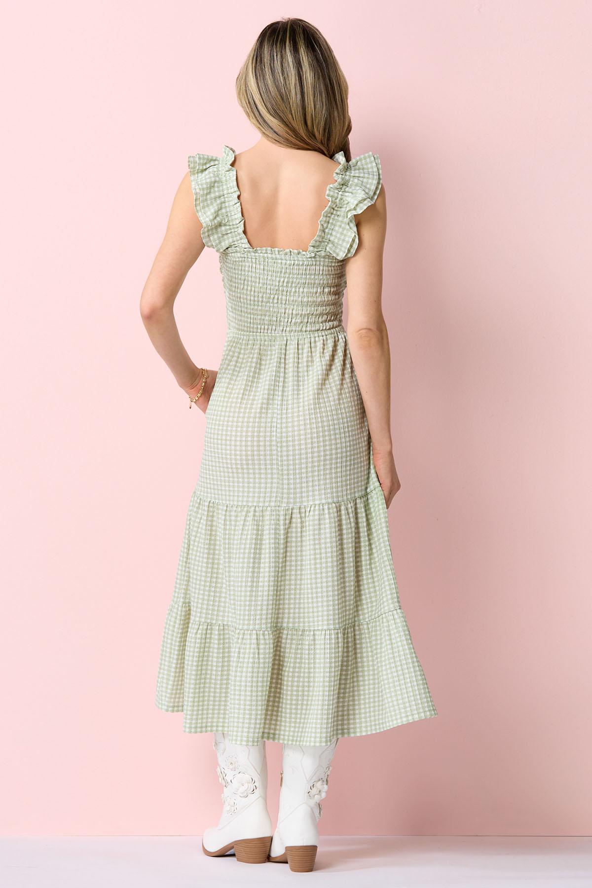pink and green gingham dress Checkered Midi Dress