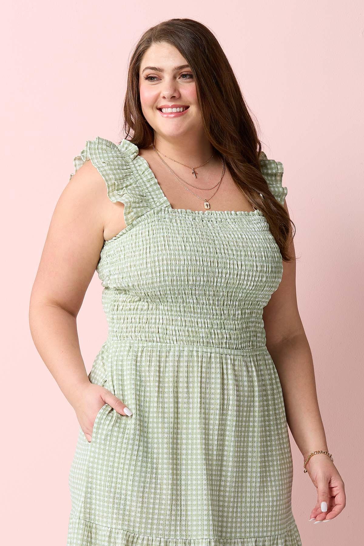 plus size gingham dress Brown Gingham Button Down Maxi Dress main image 0