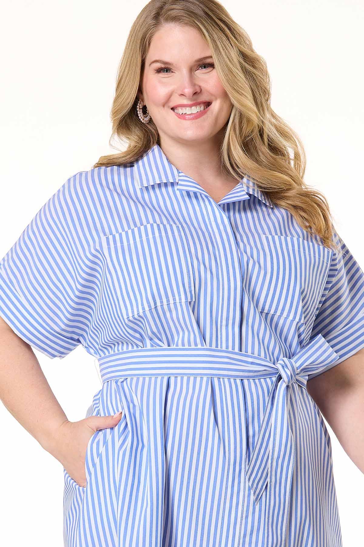 princess polly baby blue dress STRIPE SHIRT DRESS LIGHT BLUE - XXL - Sea Blue main image 1