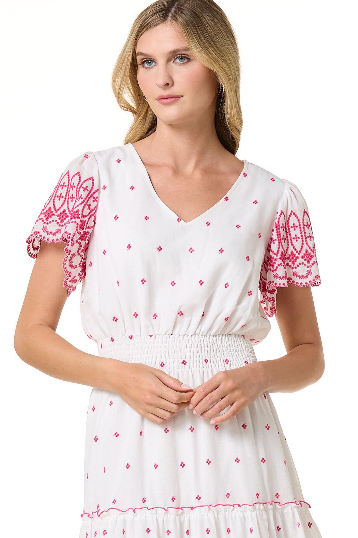 white and pink embroidered dress self-portrait - Pink Embroidered Midi Dress main image 1
