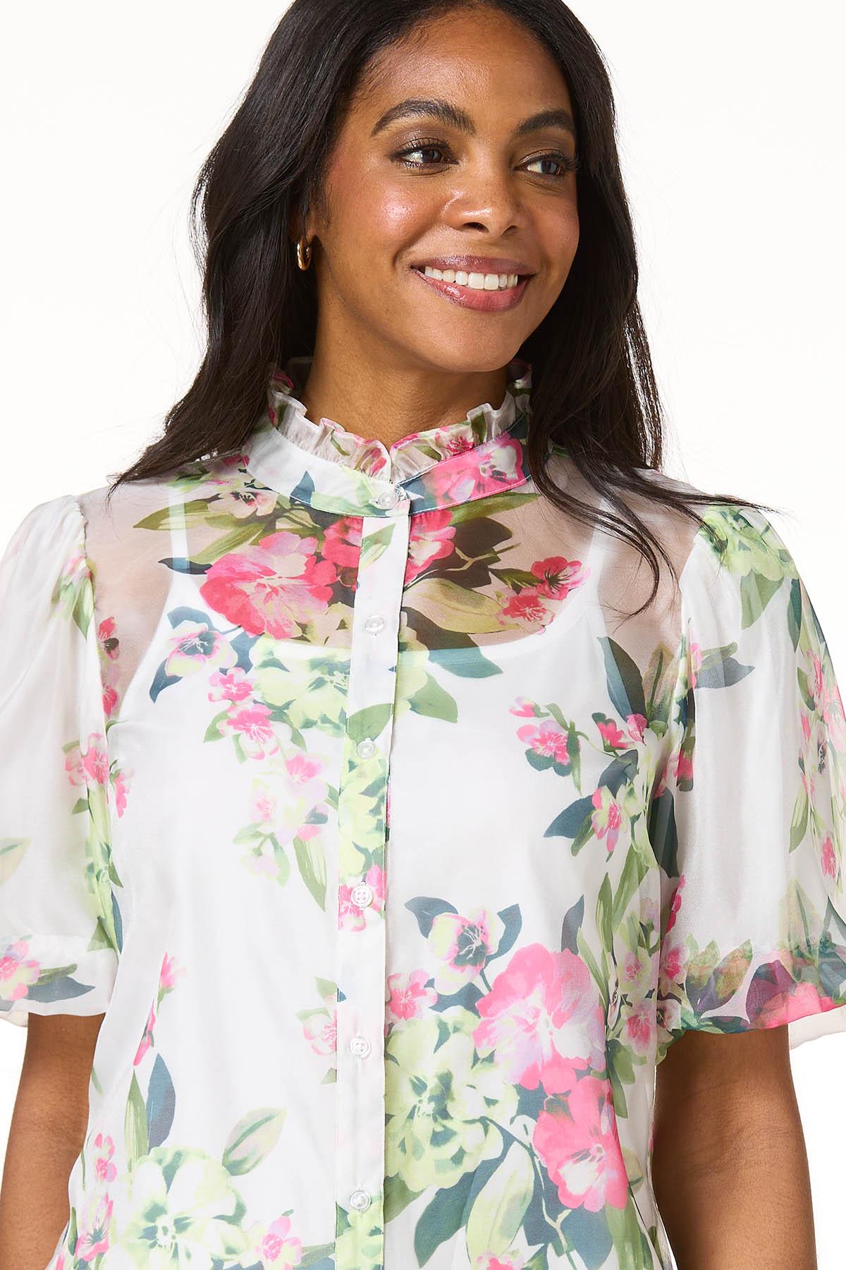 トップス OHGA FIOWER PUFF Cato Fashions | Cato Floral Organza Shirt