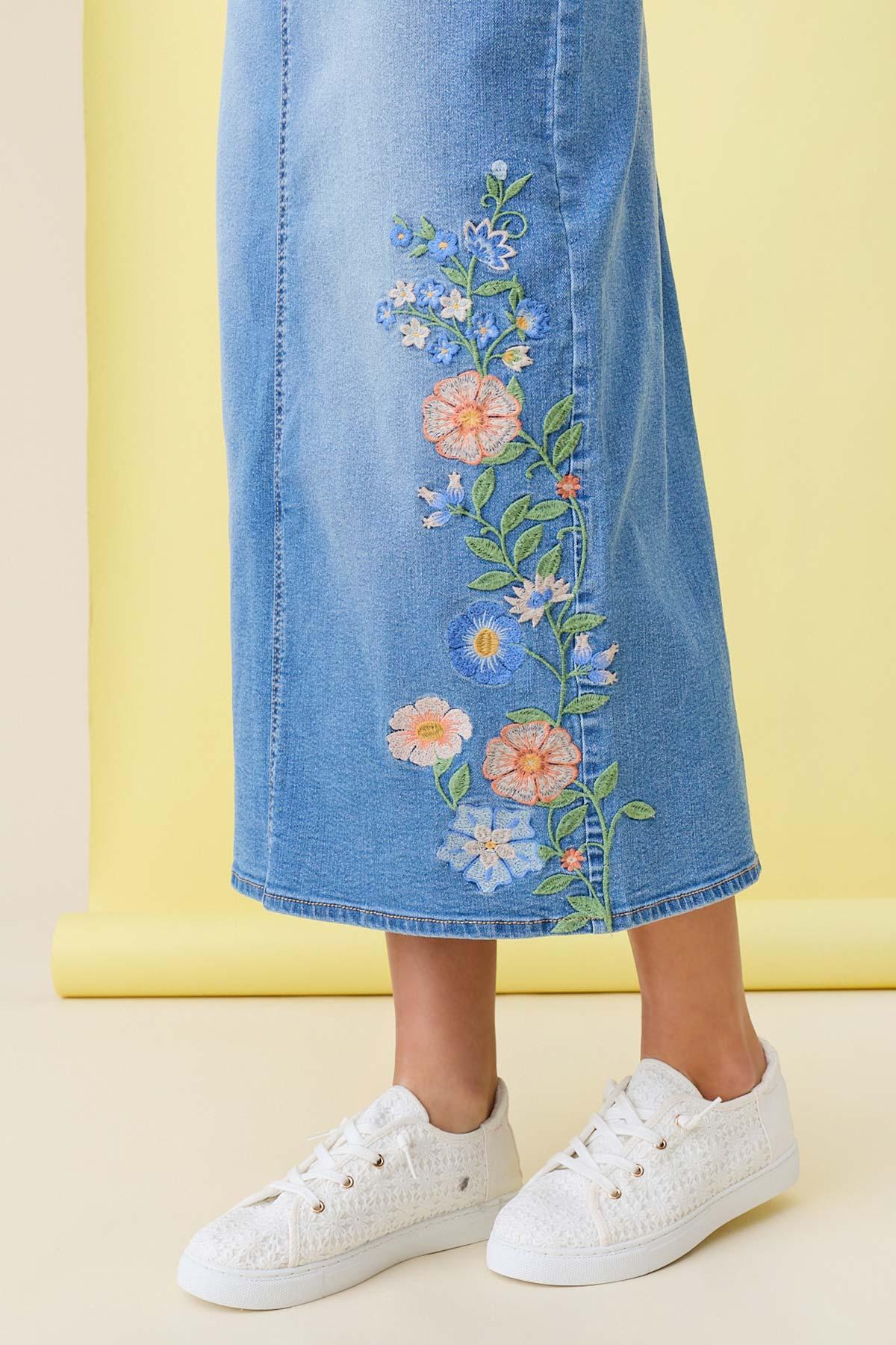 Cato Fashions | Cato Floral Embroidered Denim Skirt
