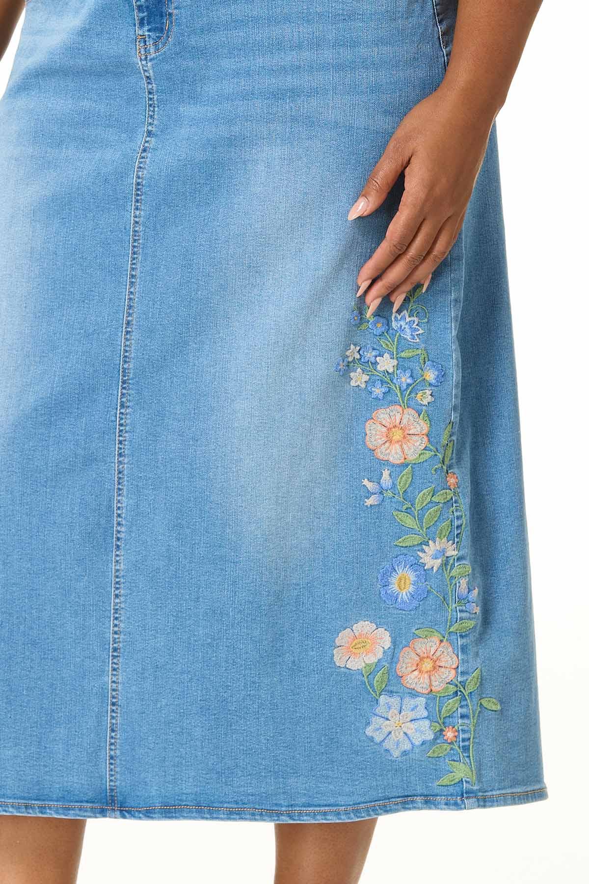Cato Fashions | Cato Plus Size Floral Embroidered Denim Skirt