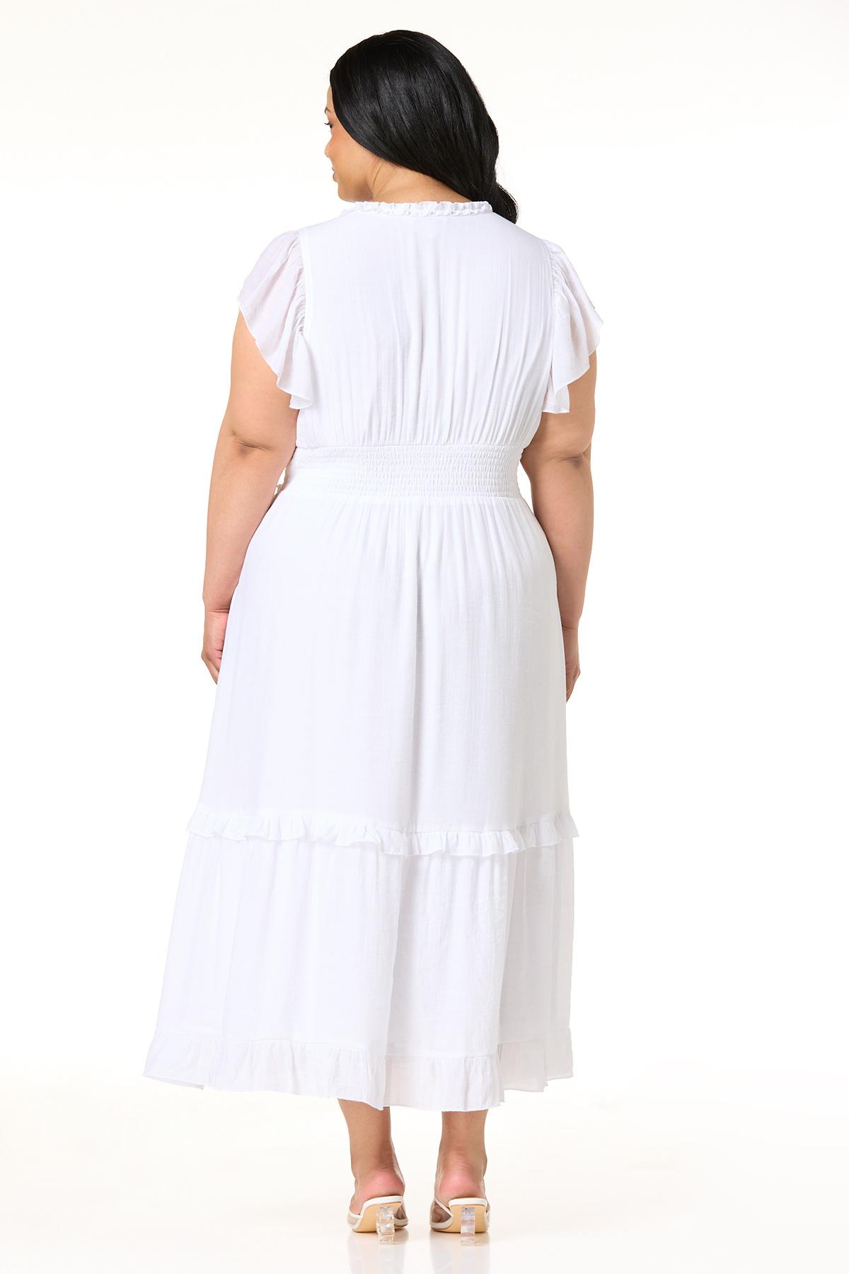 Plus Size Tiered Ruffled Maxi Dress - White