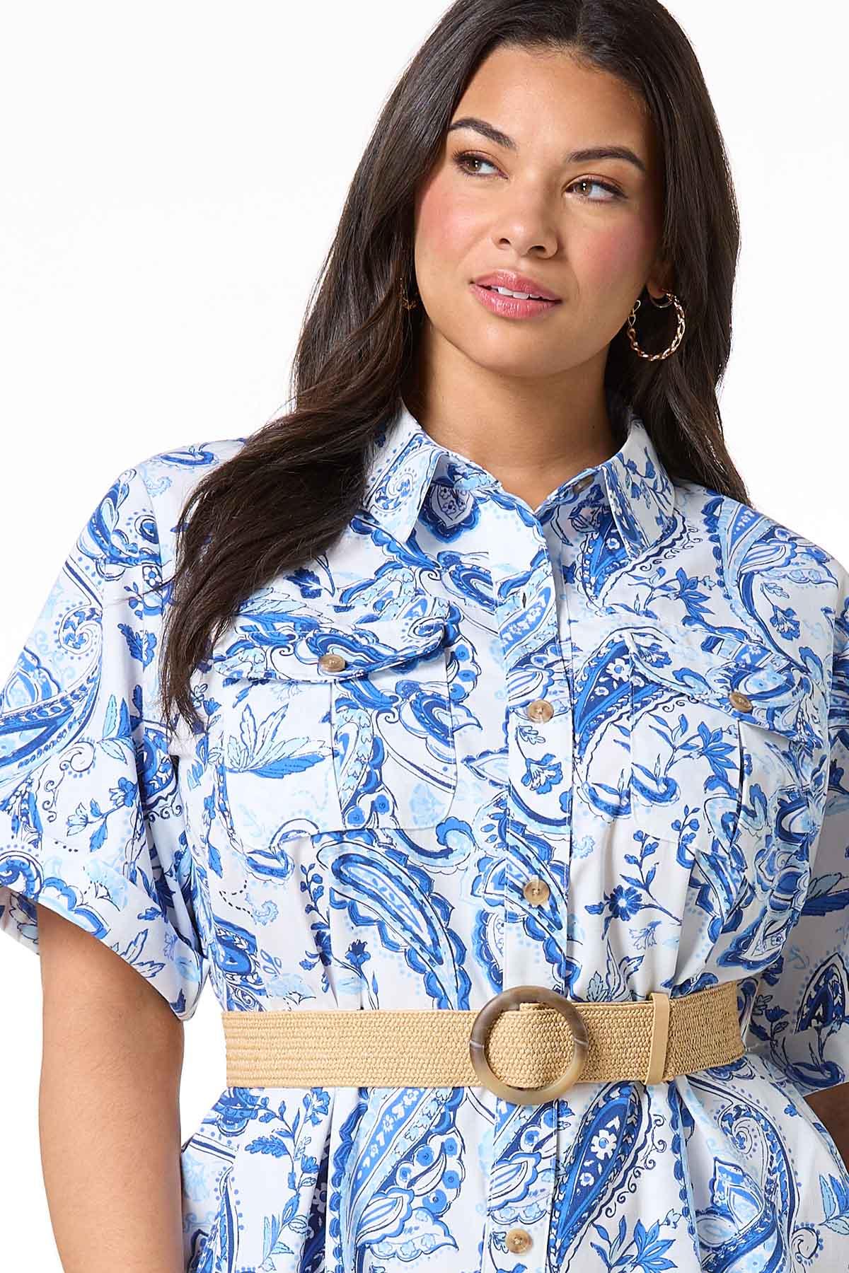 blue paisley shirt dress Cato Plus Size Classic Paisley Shirt Dress