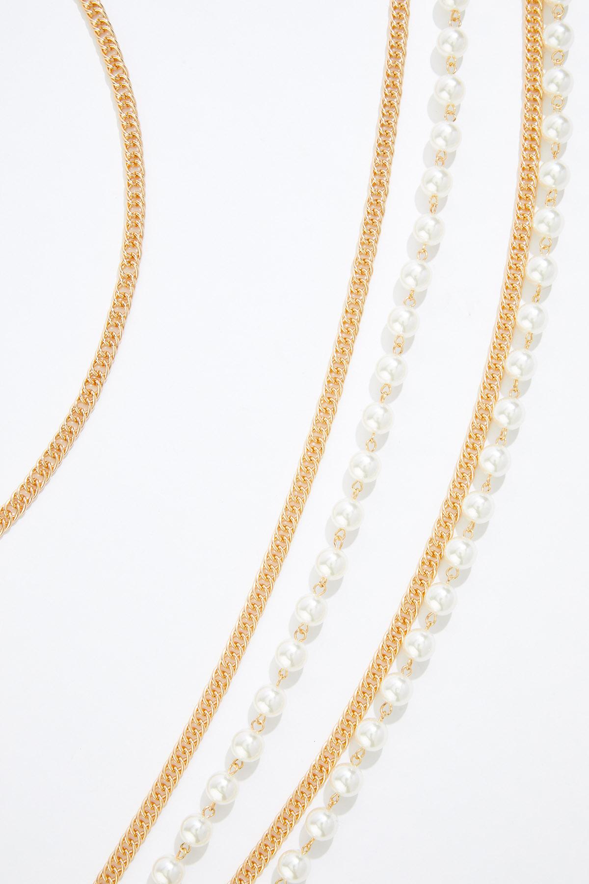 Plus Size Gold Pearl Layered Chain Belt - White Plus Size Gold Pearl Layered Chain Belt - White