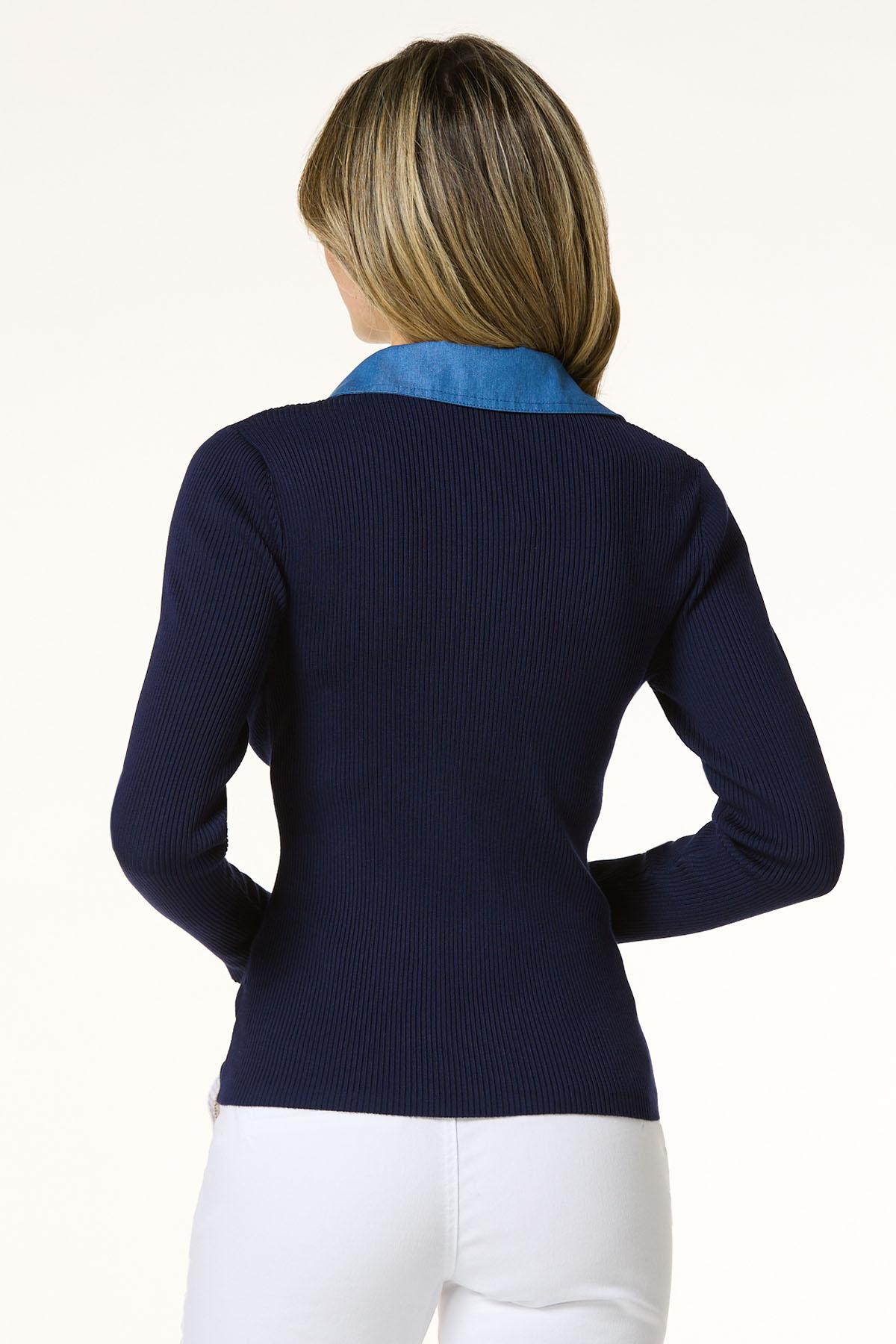 Cato Fashions | Cato Ribbed Denim Collar Cardigan