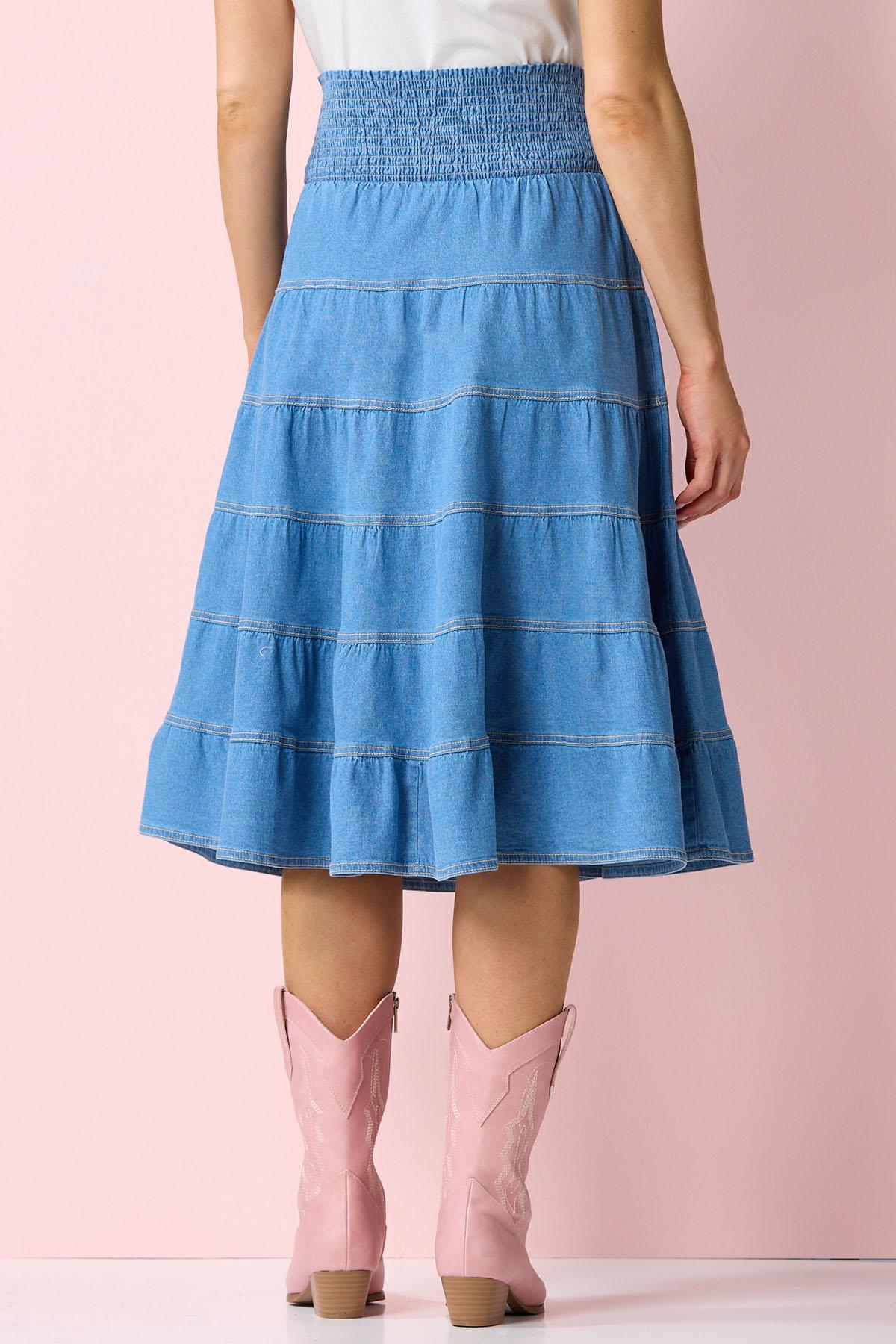 Cato Fashions | Cato Tiered Denim Midi Skirt