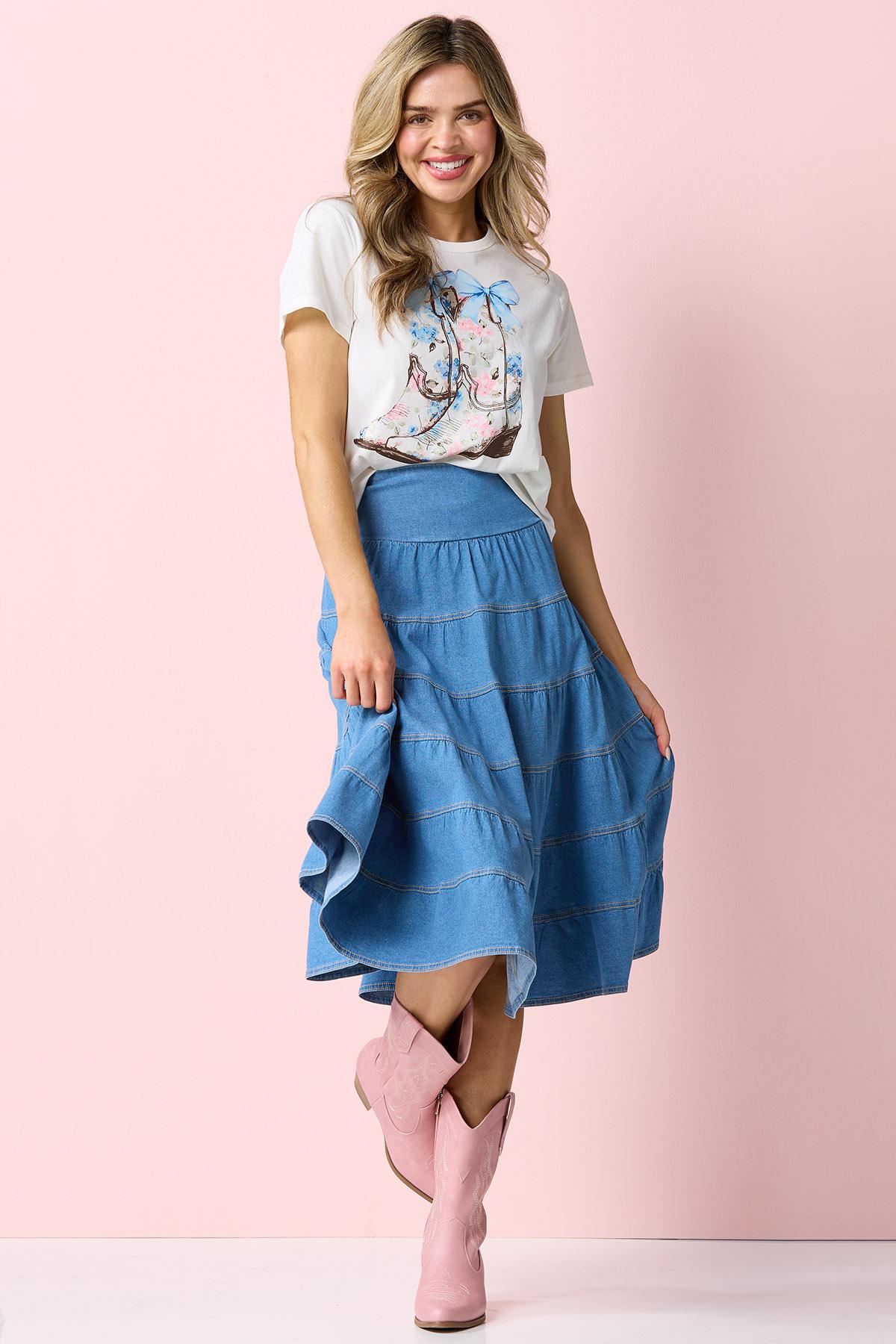 Cato Fashions | Cato Tiered Denim Midi Skirt