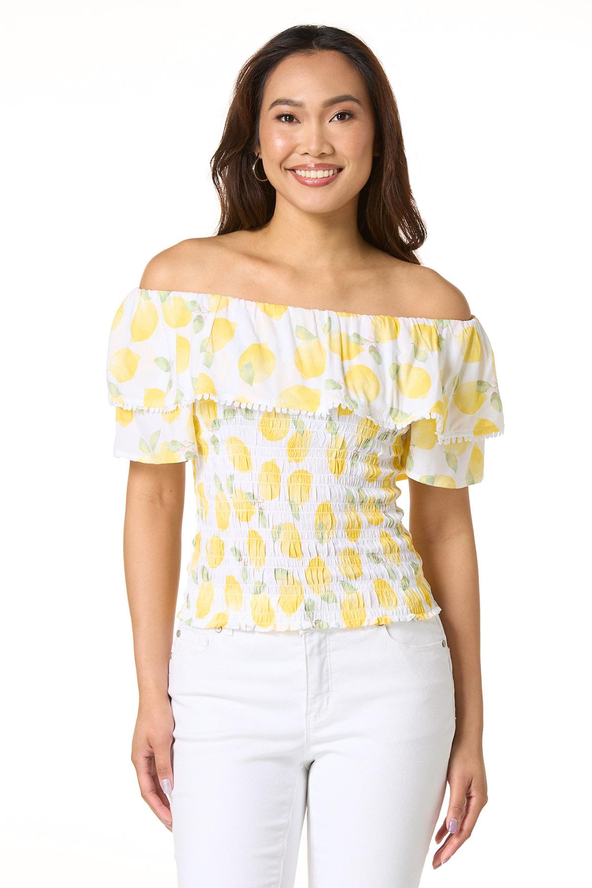 トップス Lemon Cato Fashions | Cato Flounced Lemon Print Top