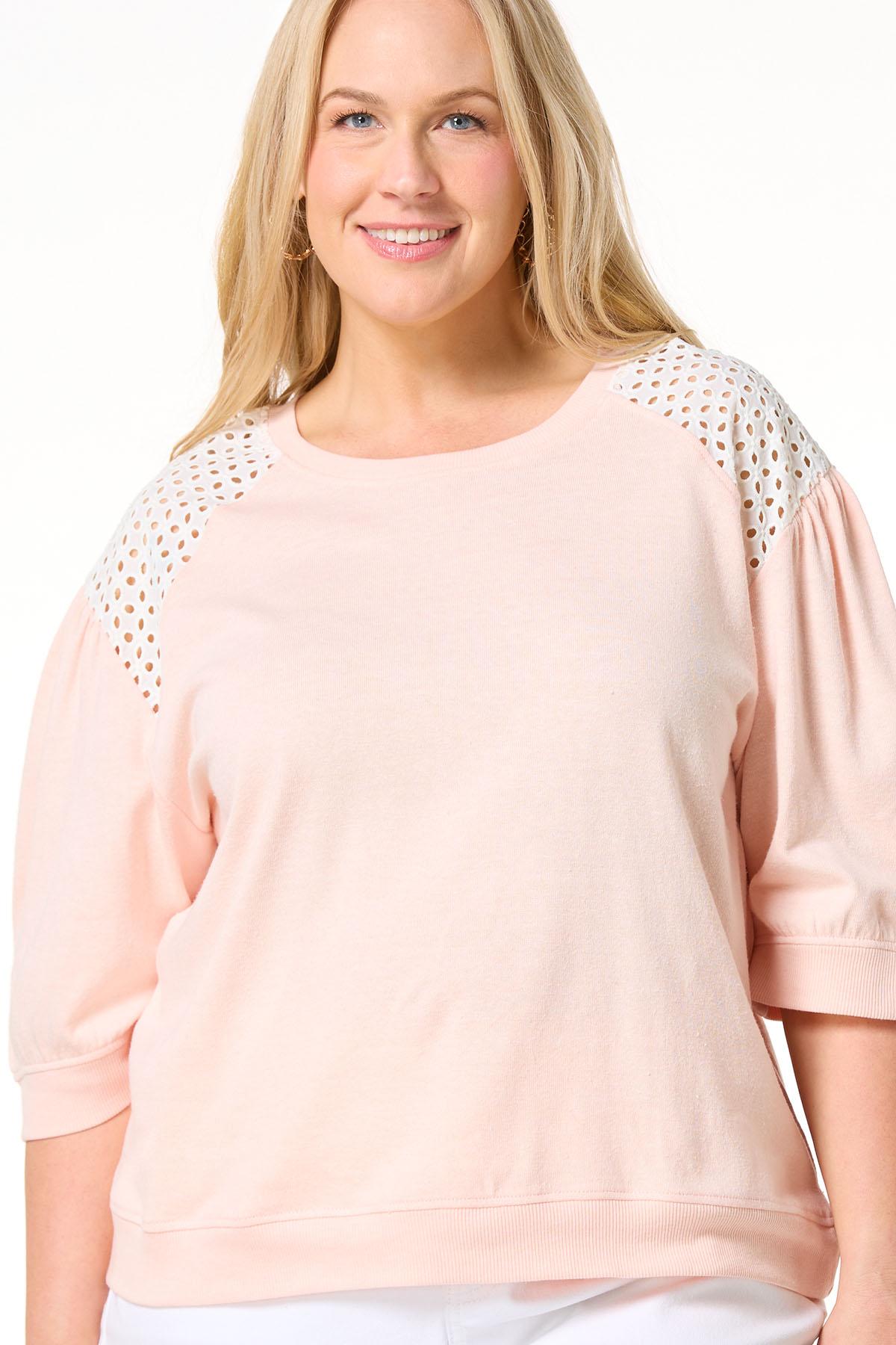 Cato Fashions | Cato Plus Size Eyelet Shoulder French Terry Top