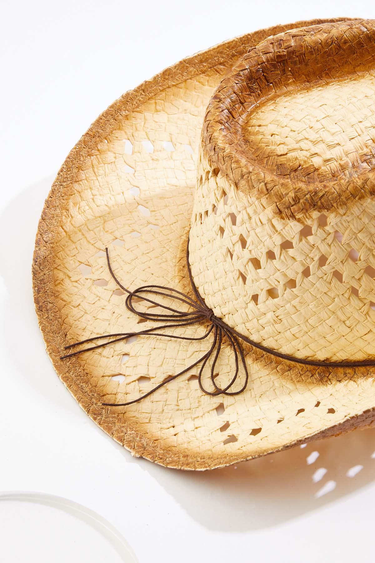 Studded Tan Straw Hat Rhinestone Detailing White Trim - BRAND NEW PRO HATS STRAW HAT PRE SHAPED TAN STRING BAND main image 2