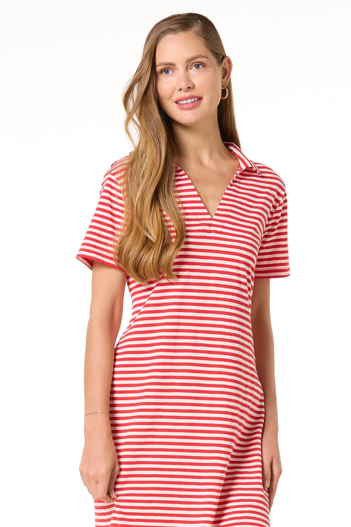 strapless open back dress Melly M- Mackinaw Navy Stripe/Red Dress