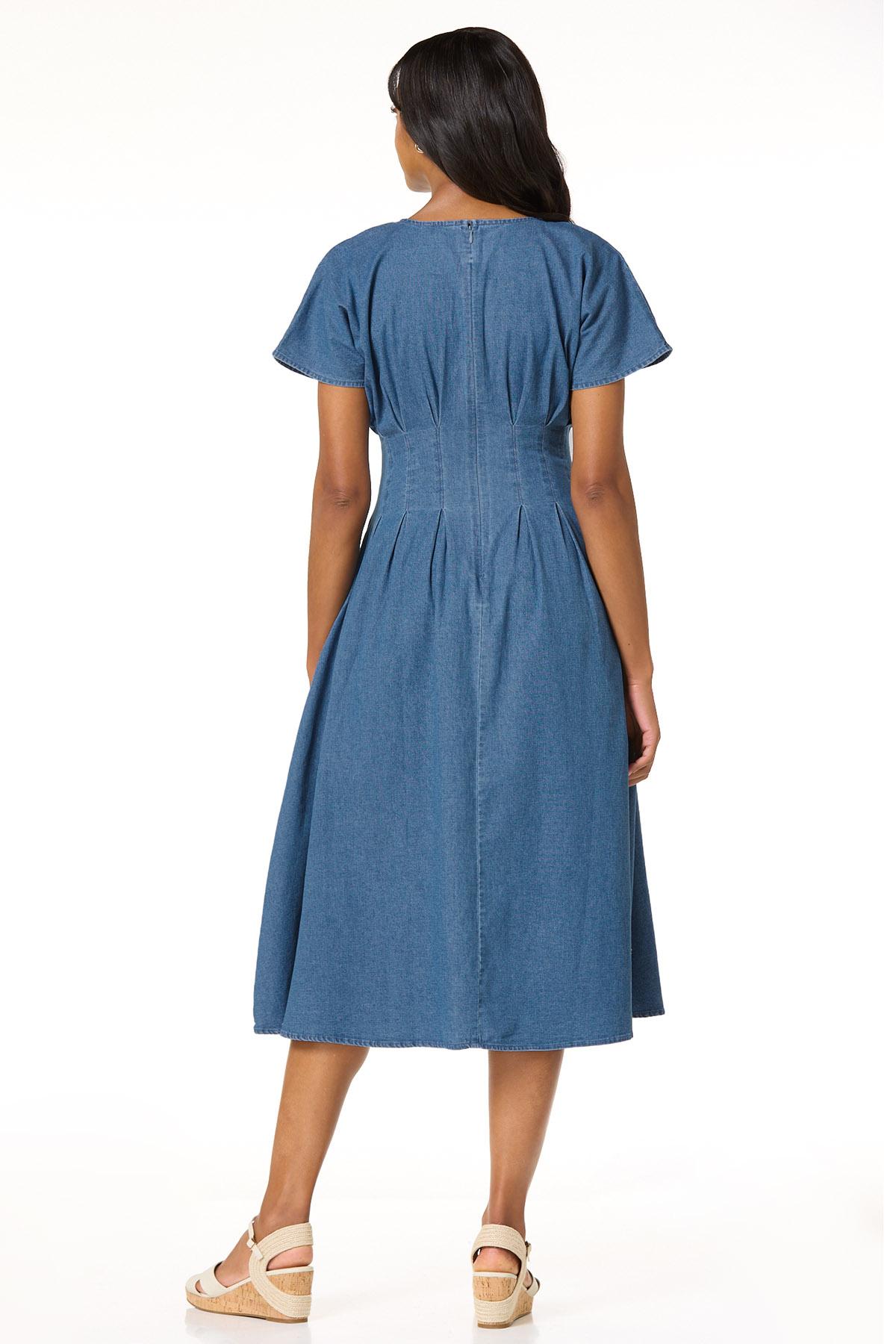 Stretch Waist Denim Dress - BLUE