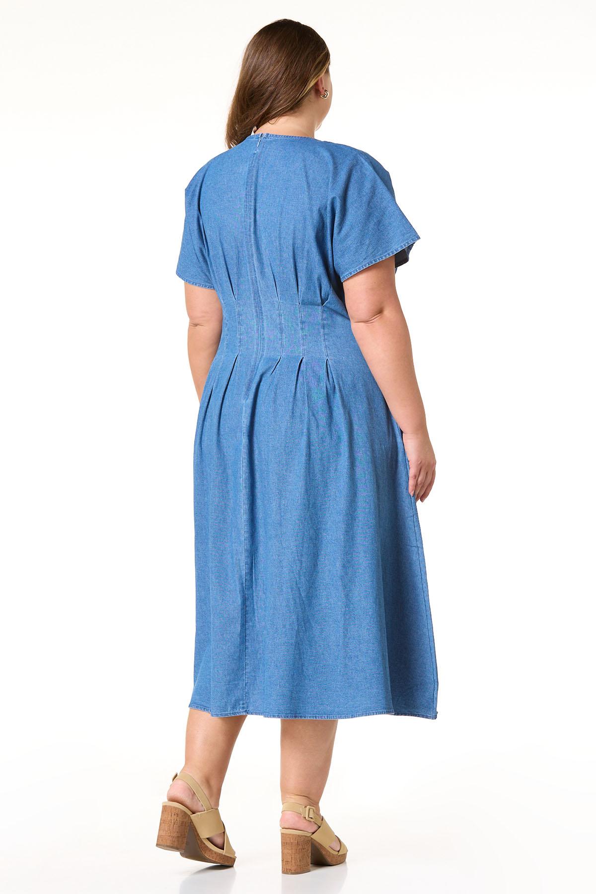 Plus Size Stretch Waist Denim Dress - BLUE Plus Size Stretch Waist Denim Dress - BLUE