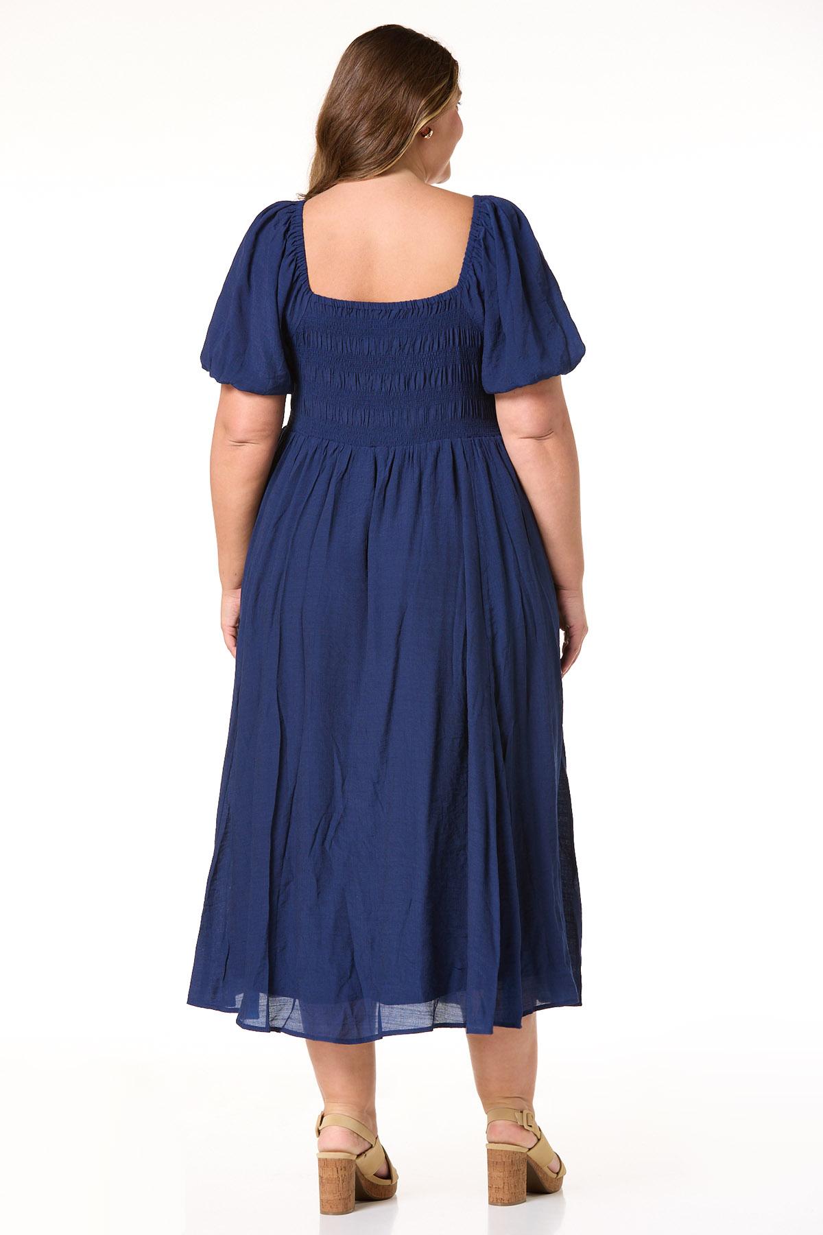 Plus Size BLUE Smocked Waist Dress - BLUE Plus Size BLUE Smocked Waist Dress - BLUE