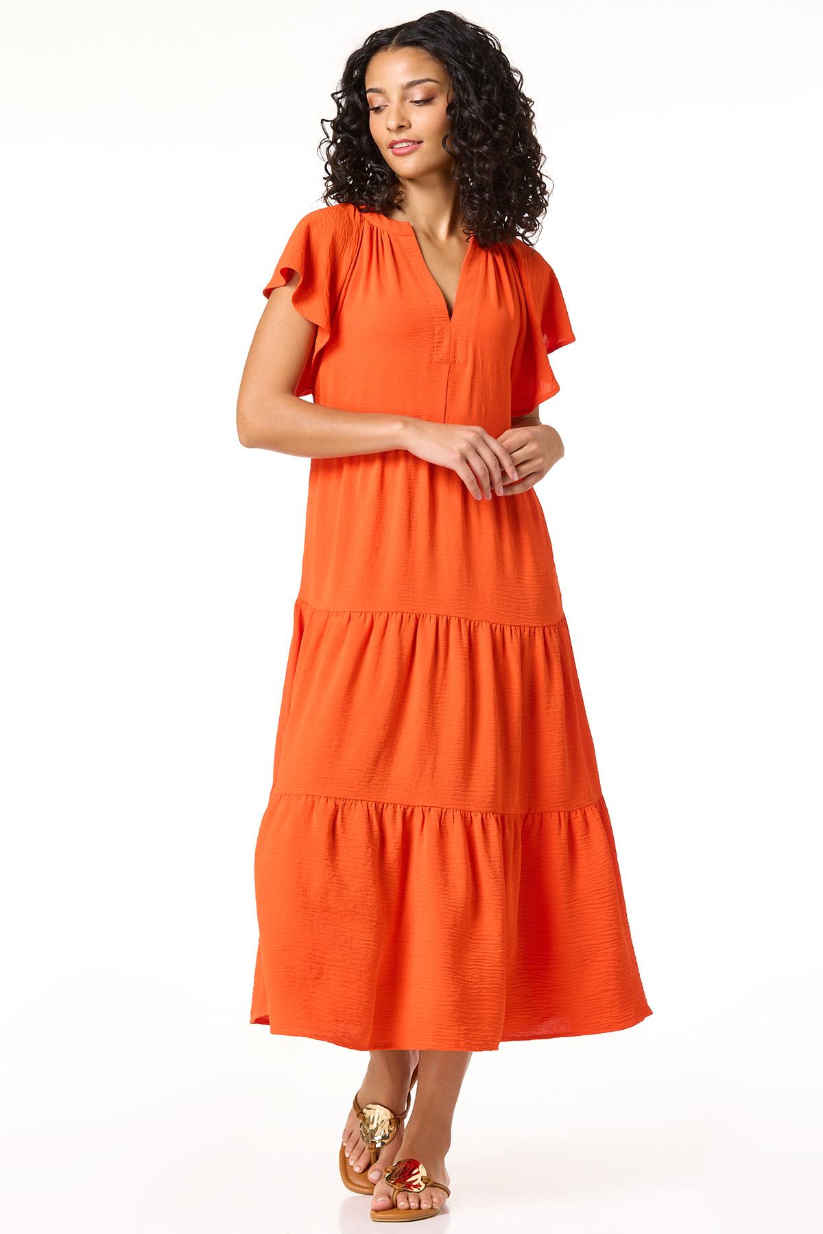 Café Après-midi Orange Cato Fashions | Cato Orange Tiered Midi Dress