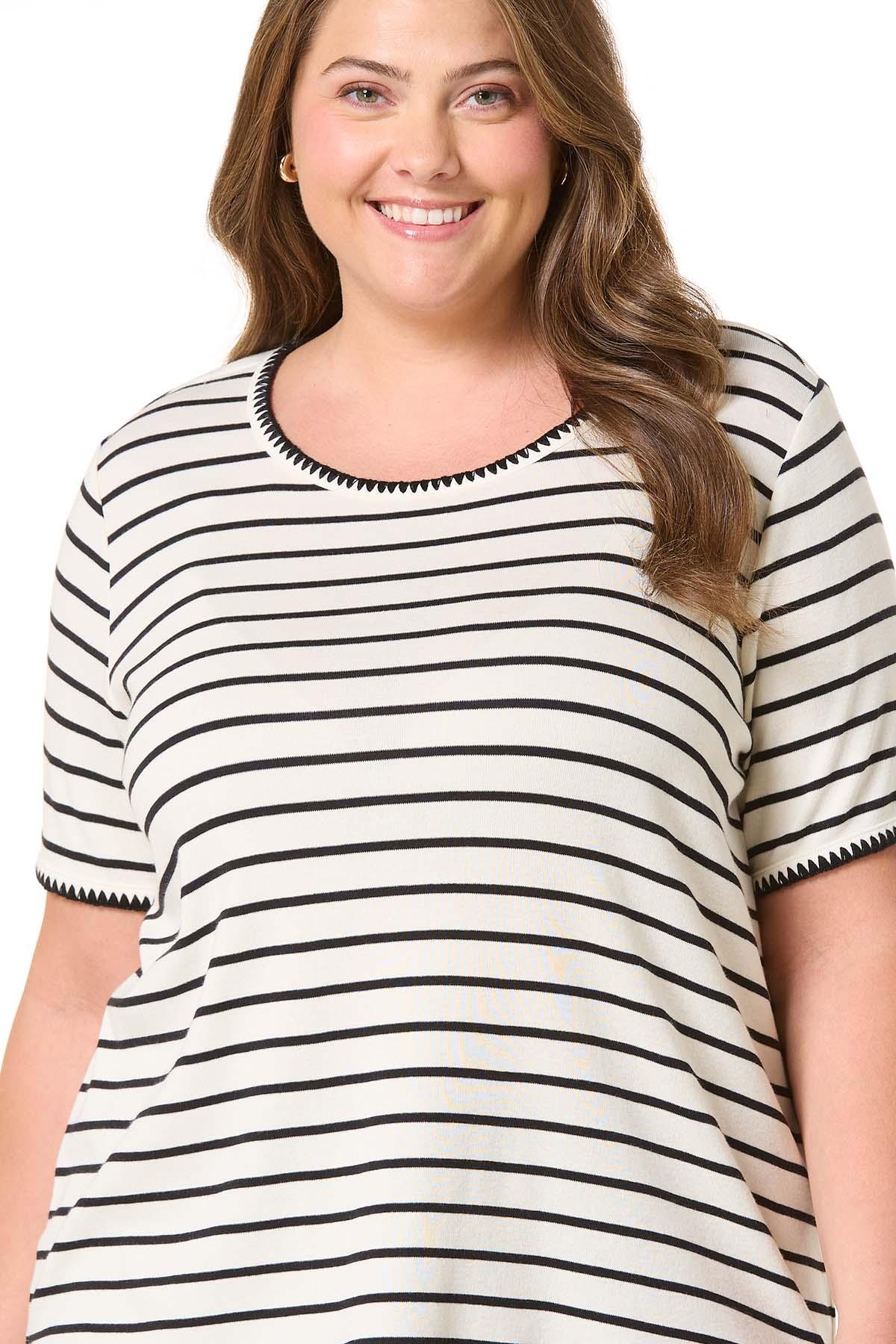 Cato Fashions | Cato Plus Size Stripe Stitch Trim Top