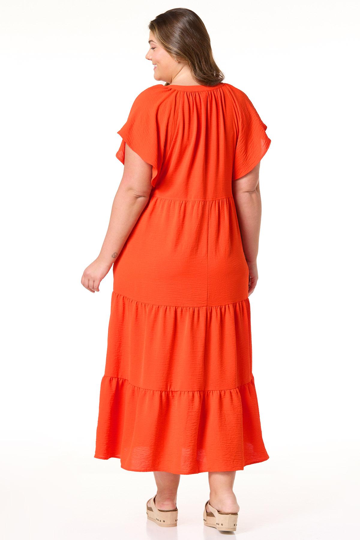 Plus Size Orange Tiered Midi Dress - Orange