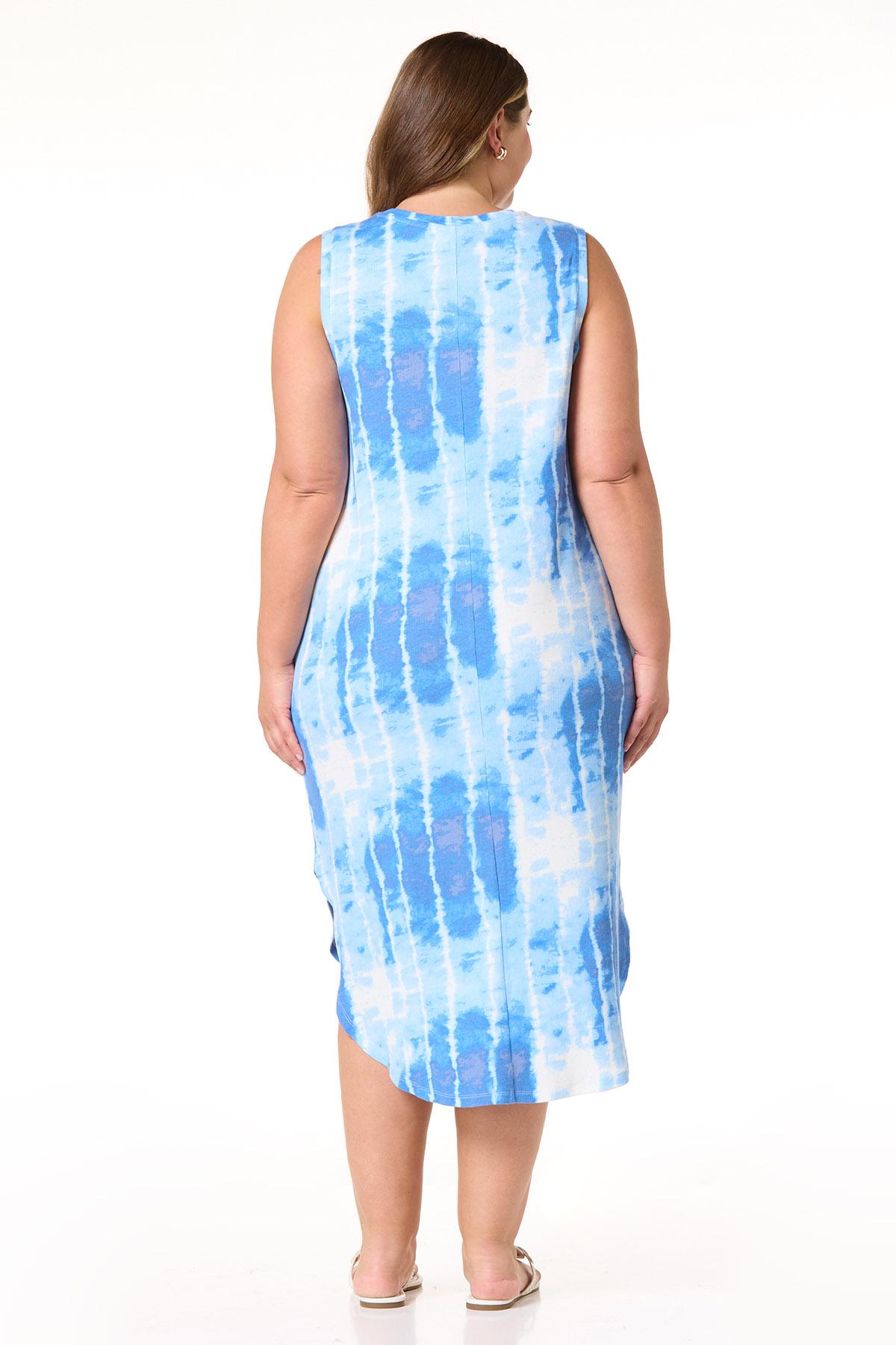 Plus Size Tie Dye Tank Dress - BLUE