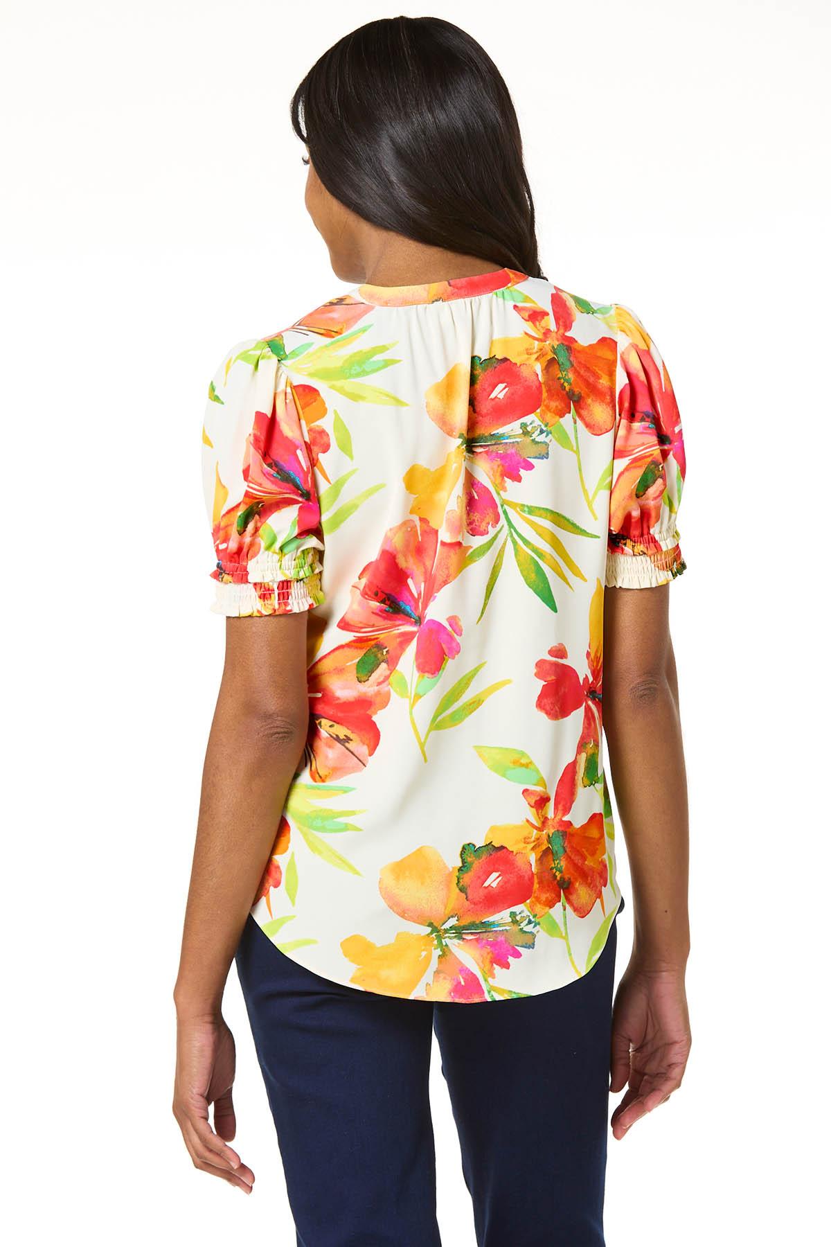 トップス OHGA FIOWER PUFF Cato Fashions | Cato Floral Smocked Sleeve Top