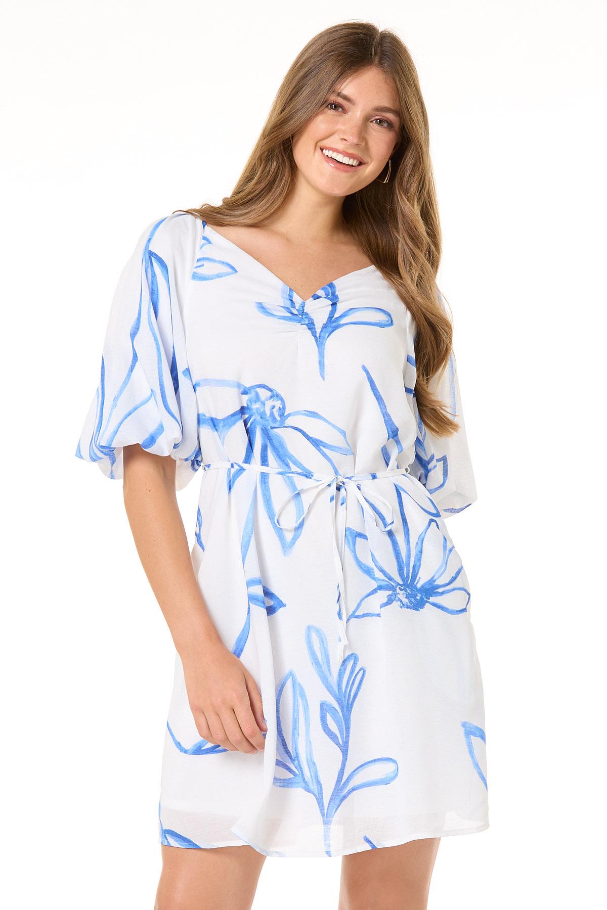 Cato Fashions | Cato Blue Floral Balloon Sleeve Dress