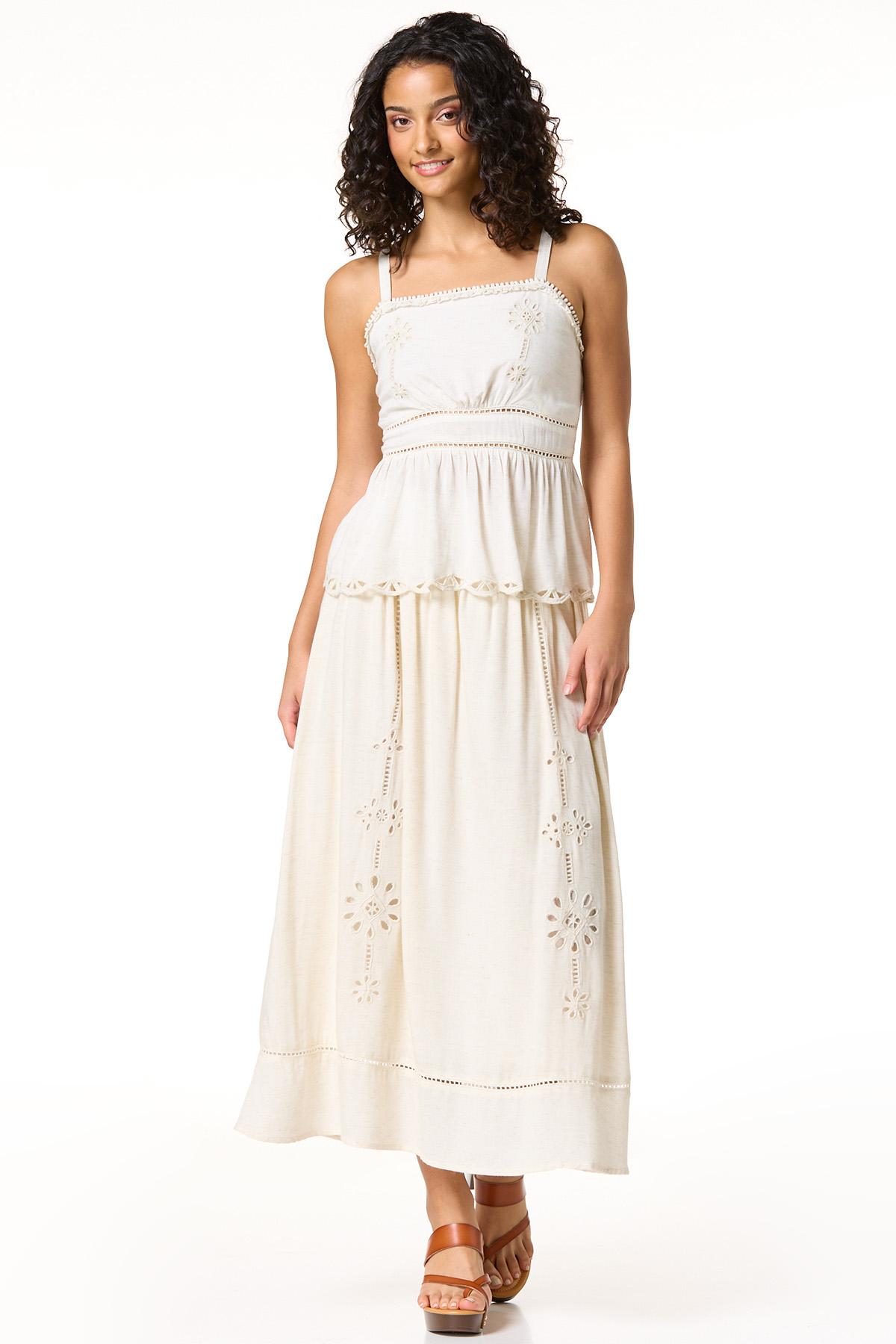 Embroidered Cutout Floral Tank - BROWN