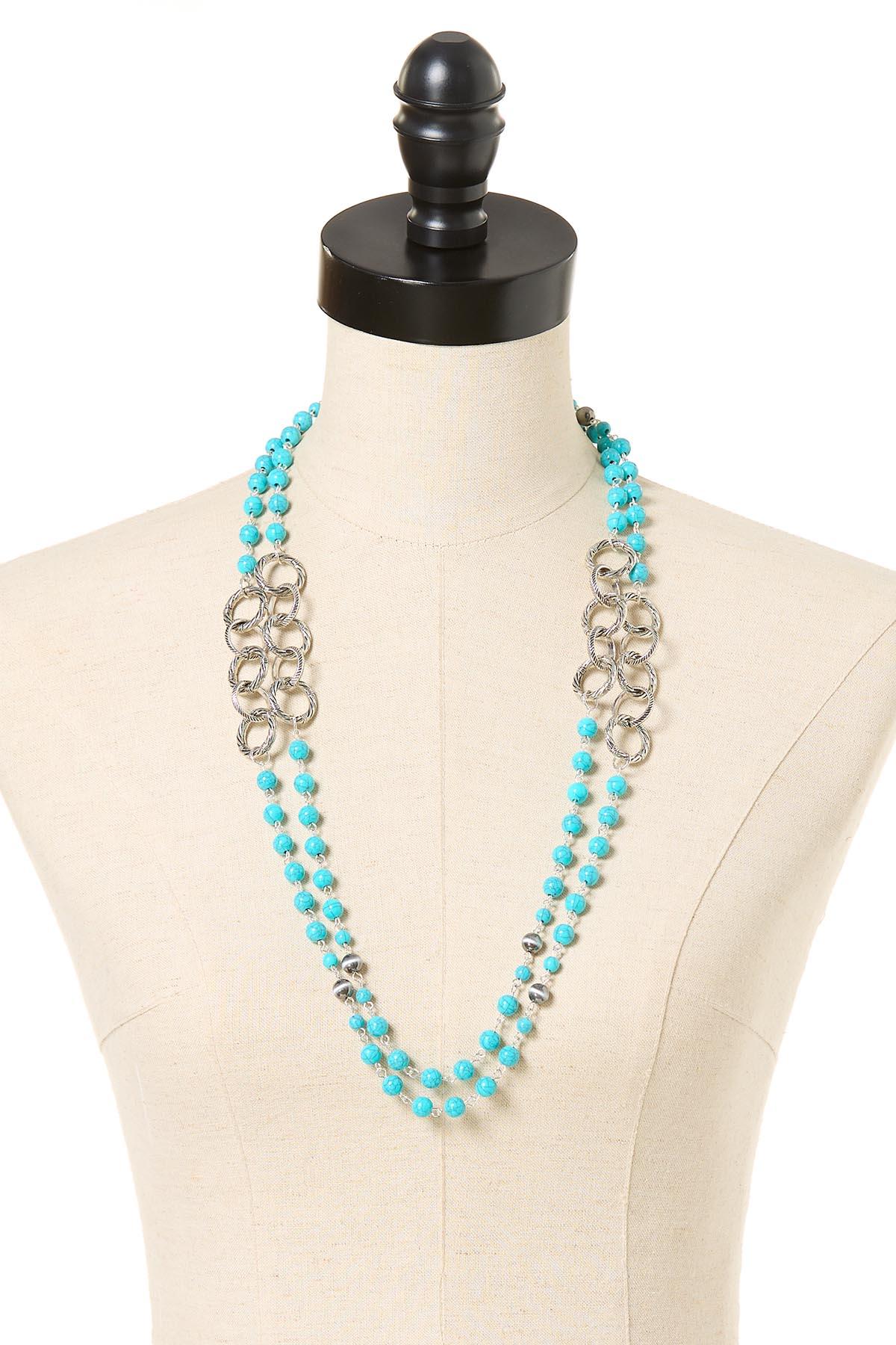 Cato Fashions | Cato Turquoise Beaded Silver Link Opera Necklace
