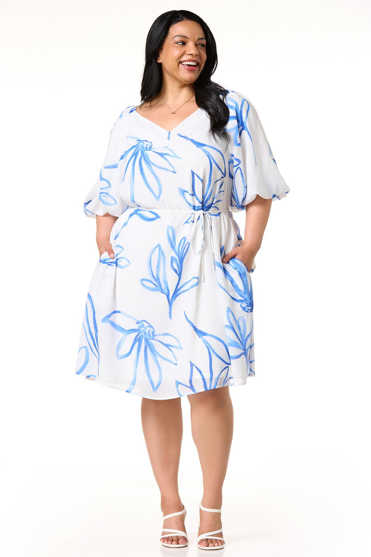 blue dress balloon sleeves Cobalt Blue Plunge V Bodycon Short Dress with Puff Sleeves, Blue / 0 main image 0