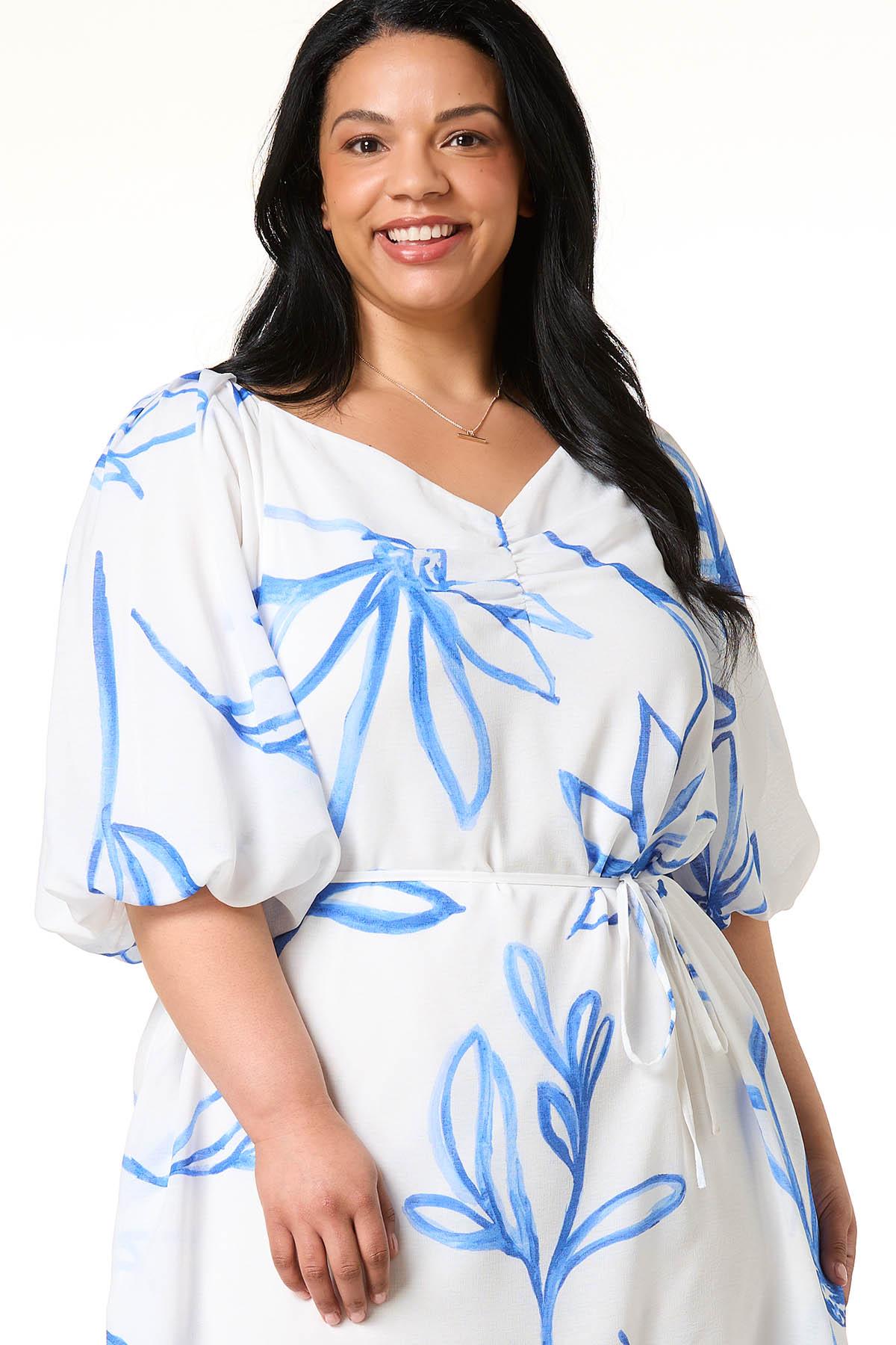 Cato Fashions | Cato Plus Size Blue Floral Balloon Sleeve Dress Cato Fashions | Cato Plus Size Blue Floral Balloon Sleeve Dress