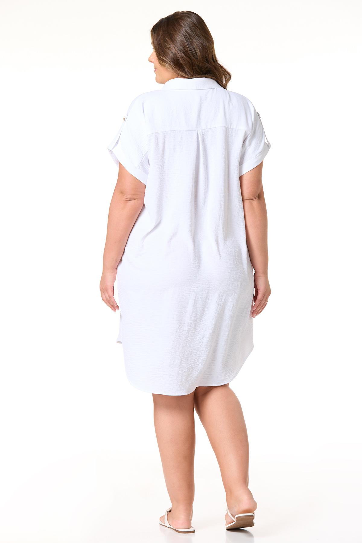 Plus Size Shell Button Shirt Dress - White Plus Size Shell Button Shirt Dress - White