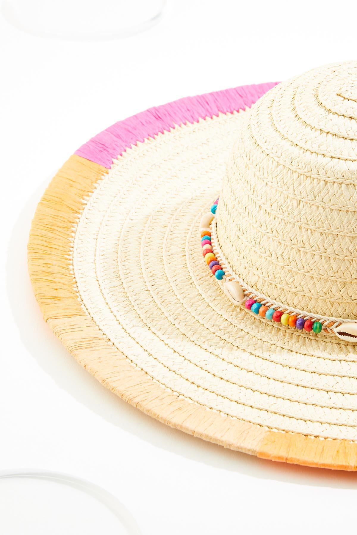 帽子 MEDI BEADS STRING STRAW HAT Cato Fashions | Cato Straw Beaded Color Block Trim Floppy Hat