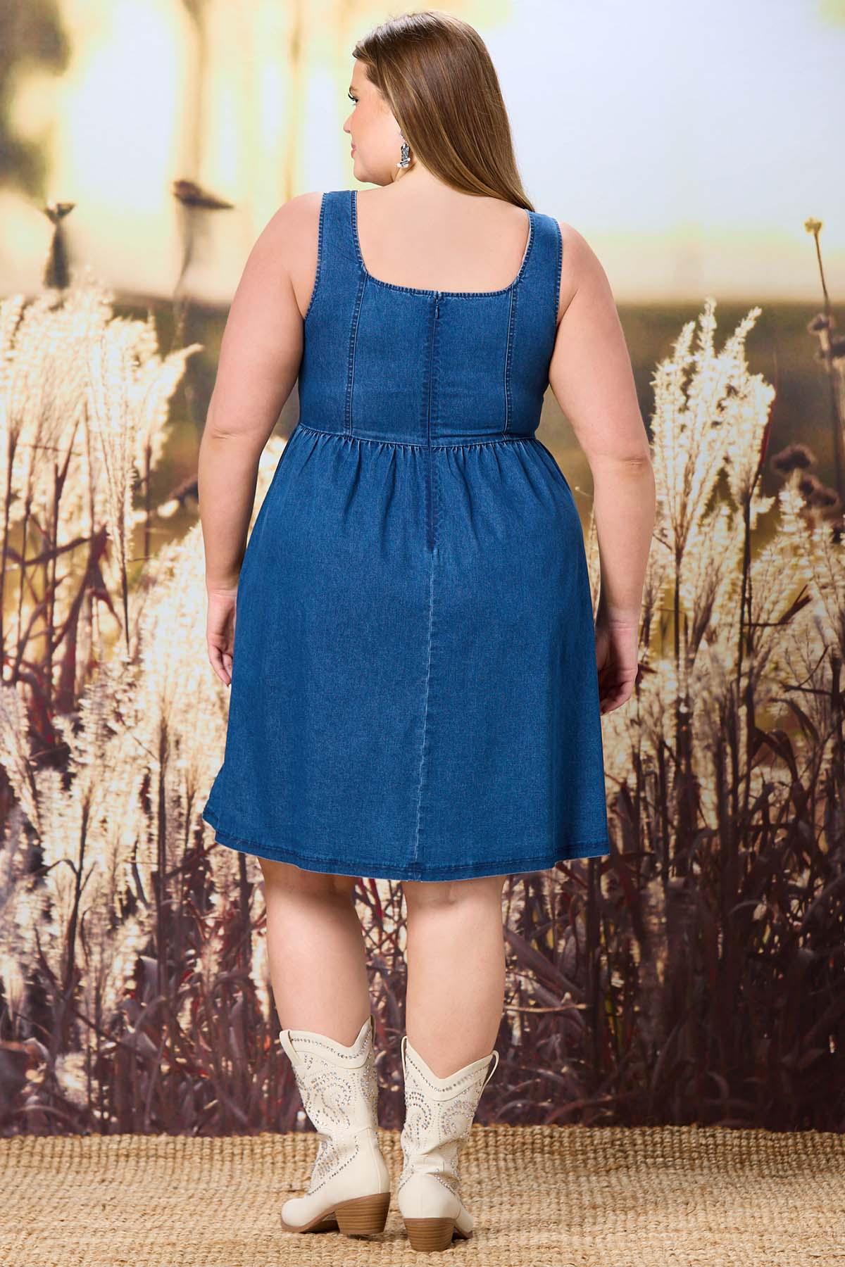 plus size denim bib dress Plus Size Daily Blue Button Overall Tencel Denim Maxi Dress
