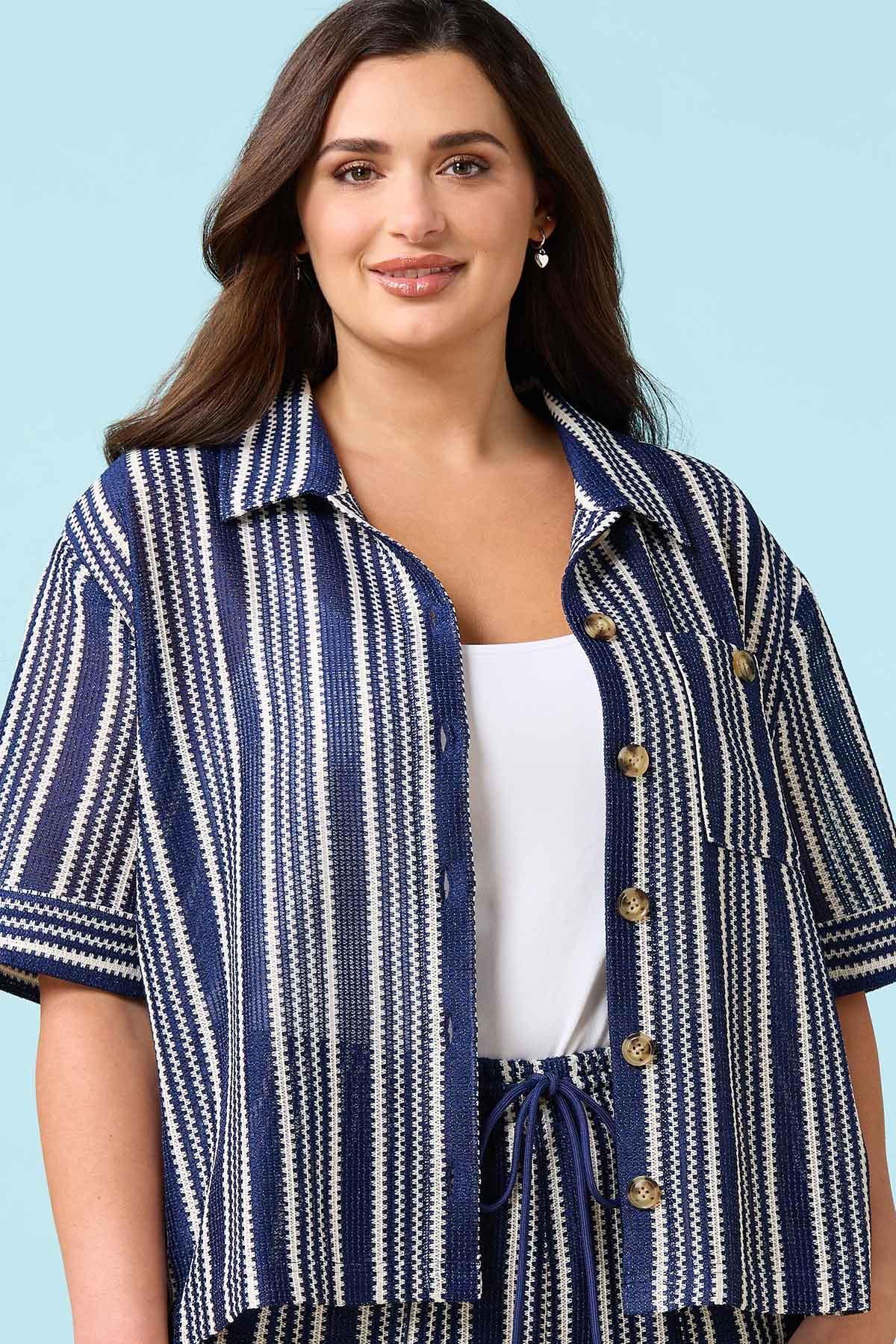 Cato Fashions | Cato Plus Size Stripe Crochet Shirt