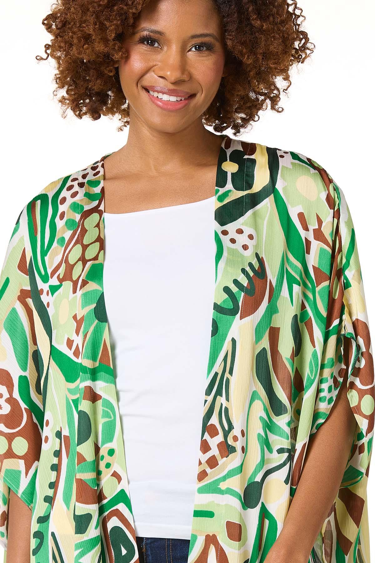Cato Fashions | Cato Green Abstract Kimono