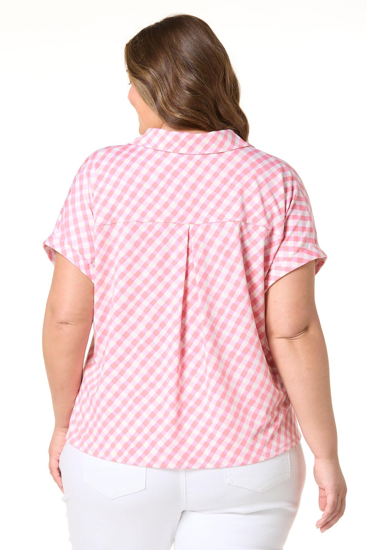pink dress shirt women's plus size Plus Size Women's Spring/Summer Dropped Shoulder Long Sleeve Single-Breasted Casual Pocket Pink Shirt