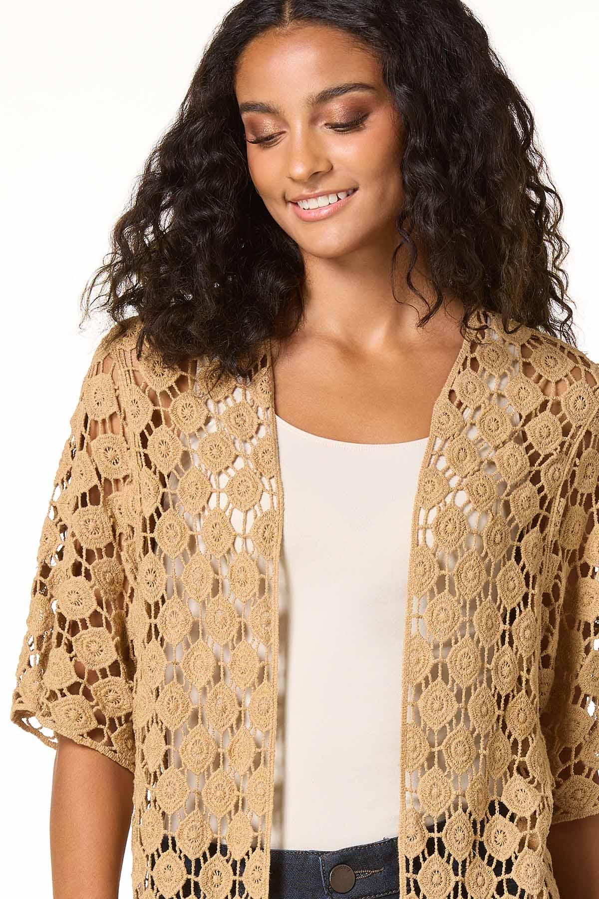 Cato Fashions | Cato Crochet Fringe Trim Cardigan