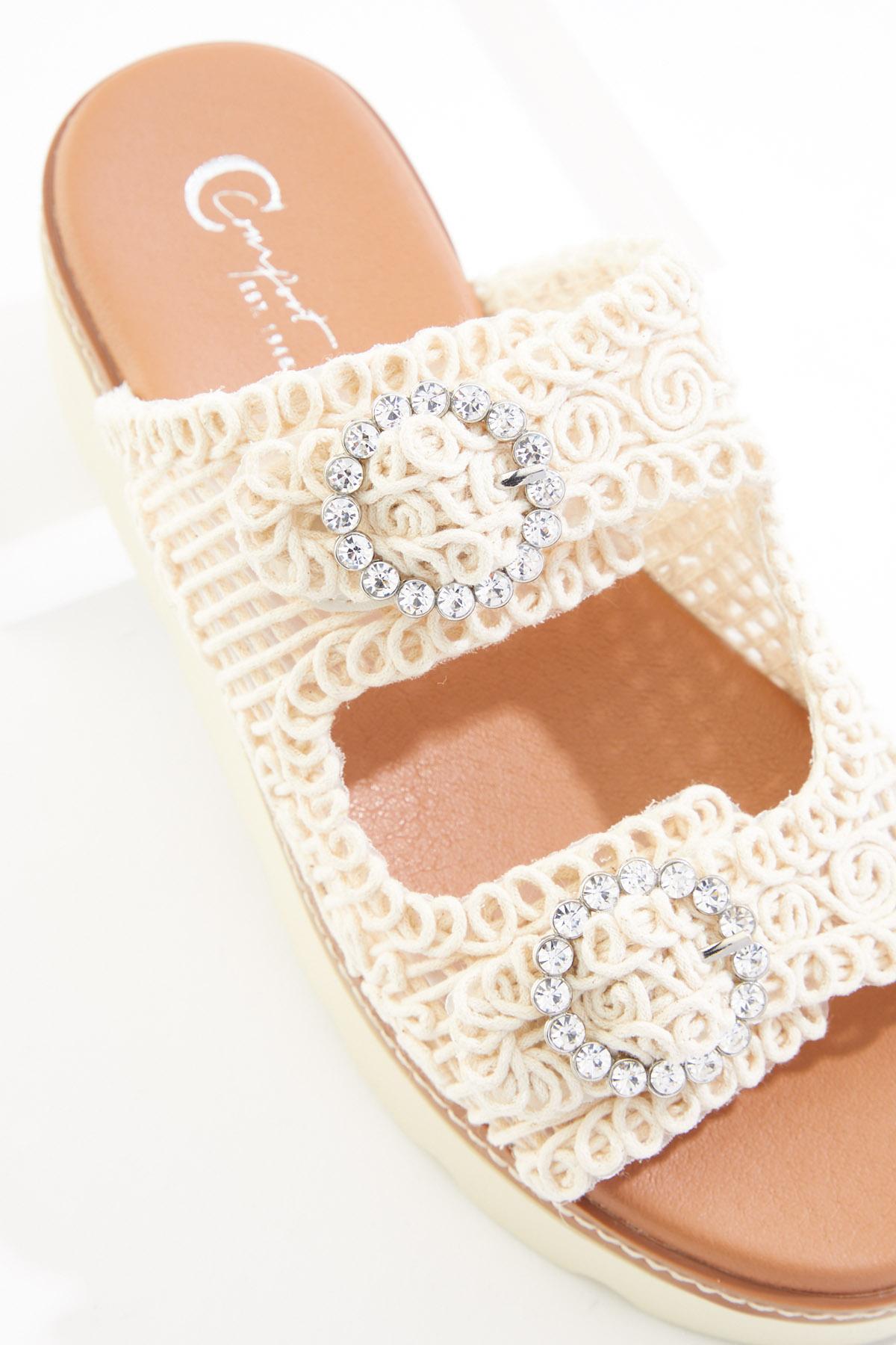 Cato Fashions | Cato Crochet Rhinestone Buckle Platform Sandals