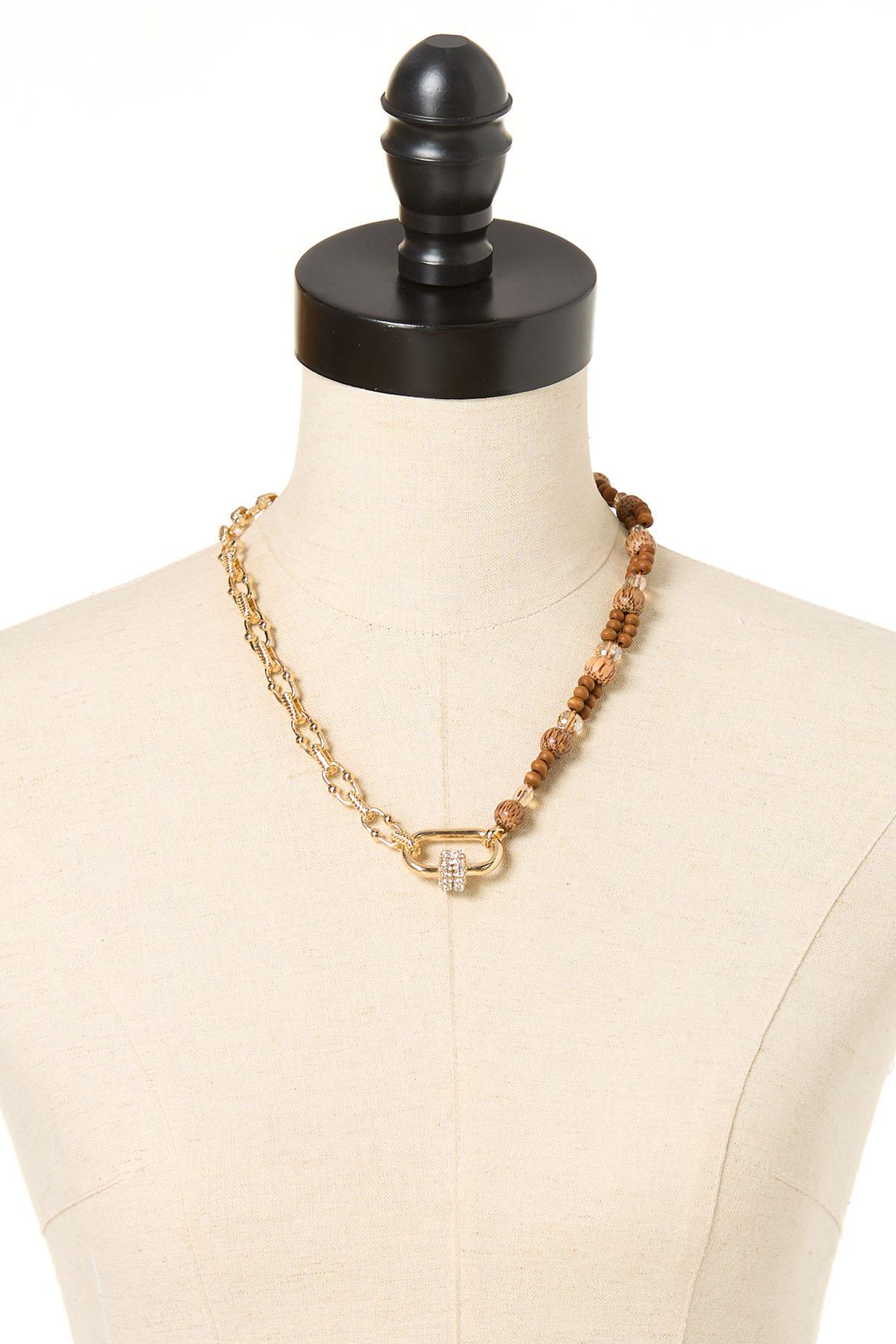 Cato Fashions | Cato Half Wood Chain Carabiner Necklace