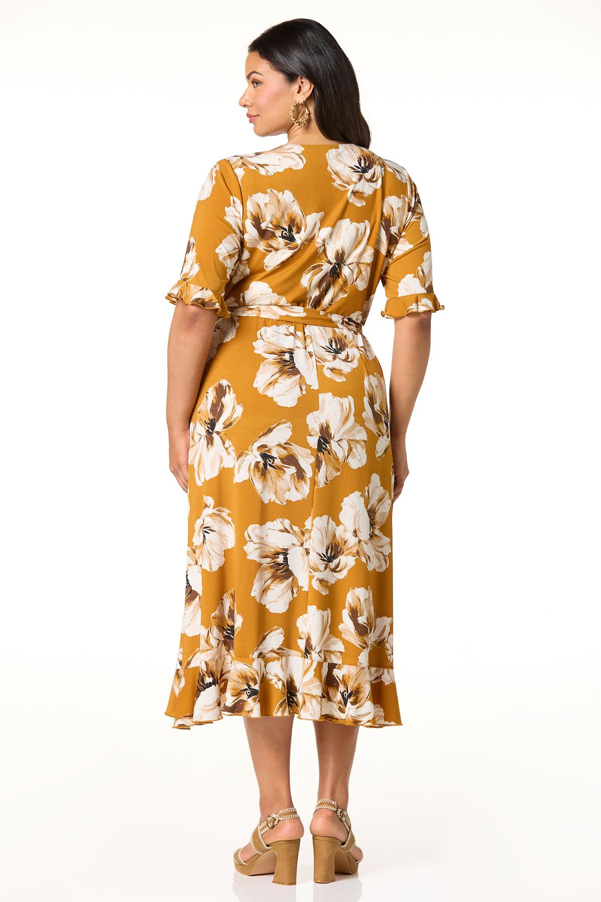 gold wrap dress plus size Floral elegant gold plus size dress