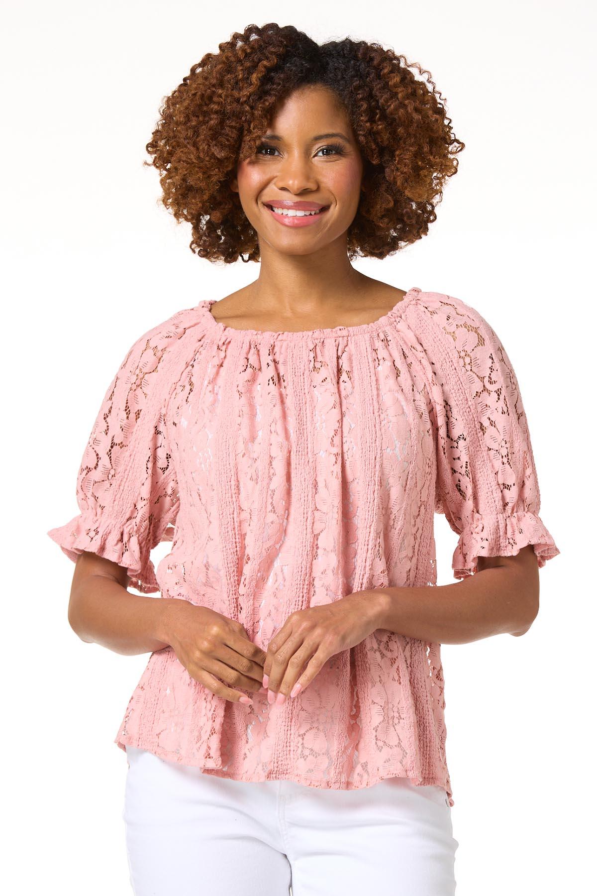 Cato Fashions | Cato Pink Lace Off Shoulder Top